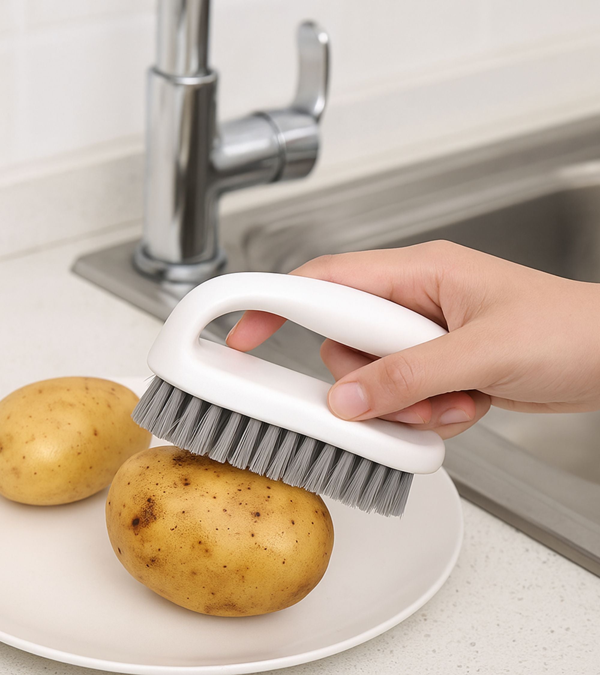 Premsons® Ergonomic Handheld Mini Scrub Brush – Vegetable & Fruit Cleaning Brush with Soft Bristles for Gentle and Effective Cleaning