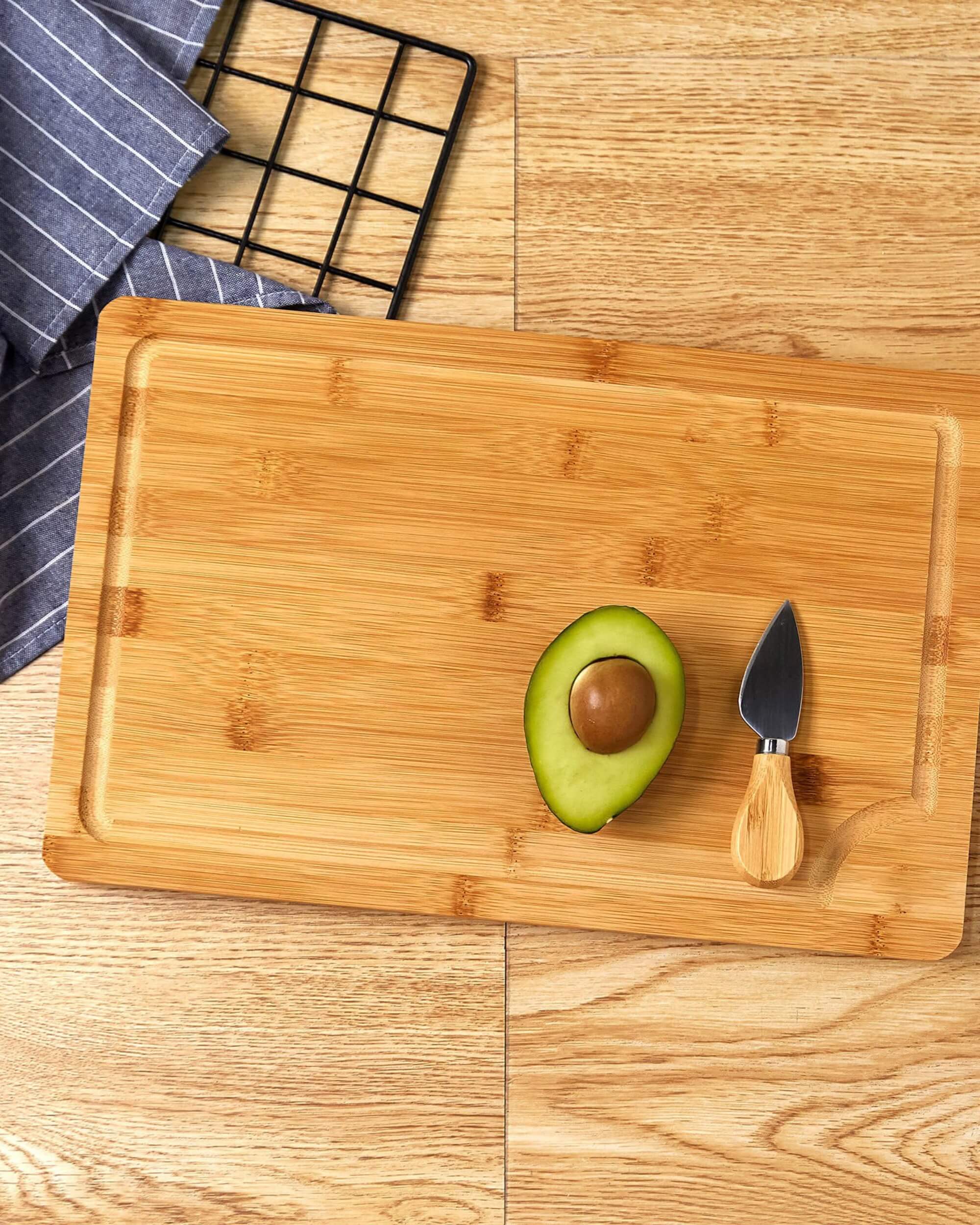 Premsons® Bamboo Cheese Board & Knife Set - Includes 1 Knife Set - Rectangle Serving Tray for Snacks Appetizers Cheese Fruits Crackers - Ideal for Home Party Dinner Special Occasions