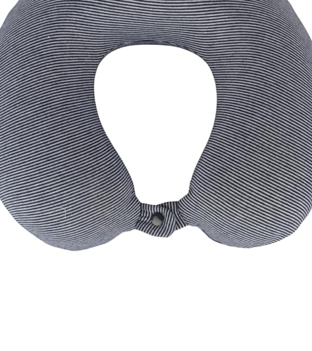 Cushy® Travel Neck Pillow with 360-Degree Head Support - Memory Foam Luxury Soft Pillow for Sleeping Rest - Home Travel Airplane Car - Plain, White & Blue