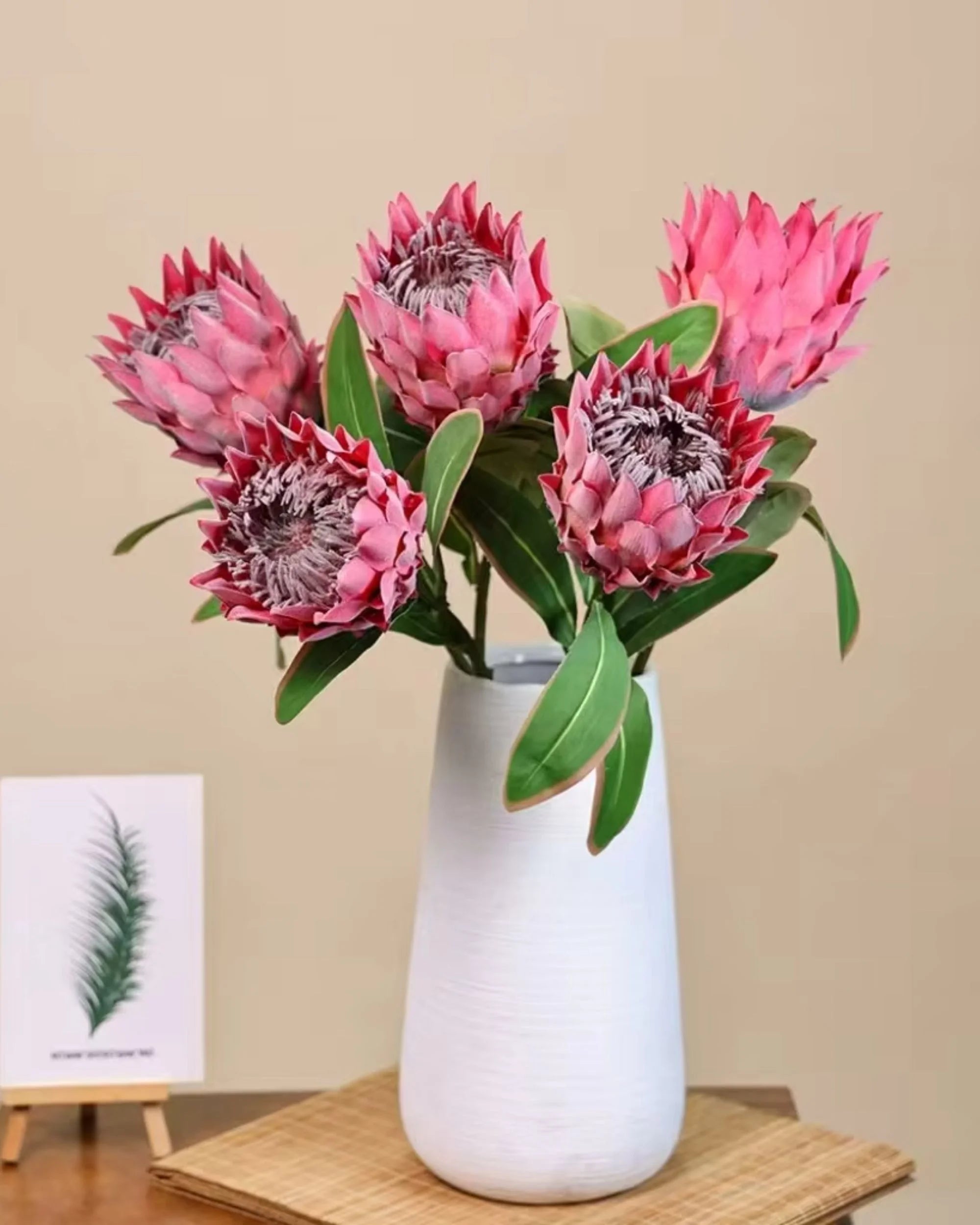 Premsons® High-Quality Faux Protea Flower Stem – Real Touch Artificial Floral Bunch for Vases, Home Decor & Centerpieces - Pink
