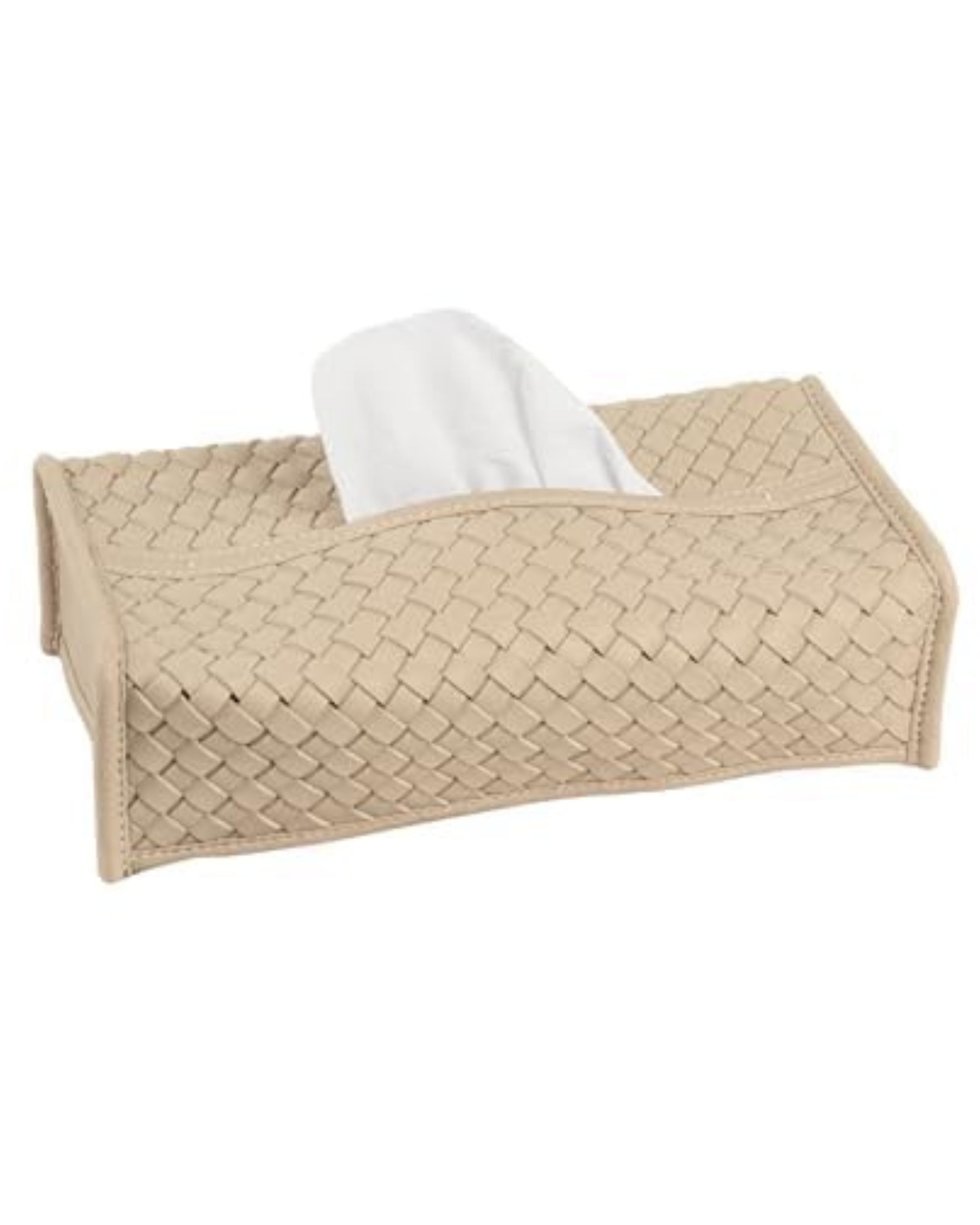Premsons® Woven Design Artificial Faux Vegan Leatherette Tissue Paper Box for Dining Room Kitchen Bedroom Car and Home Décor (Cream, Rectangular Sleeve)