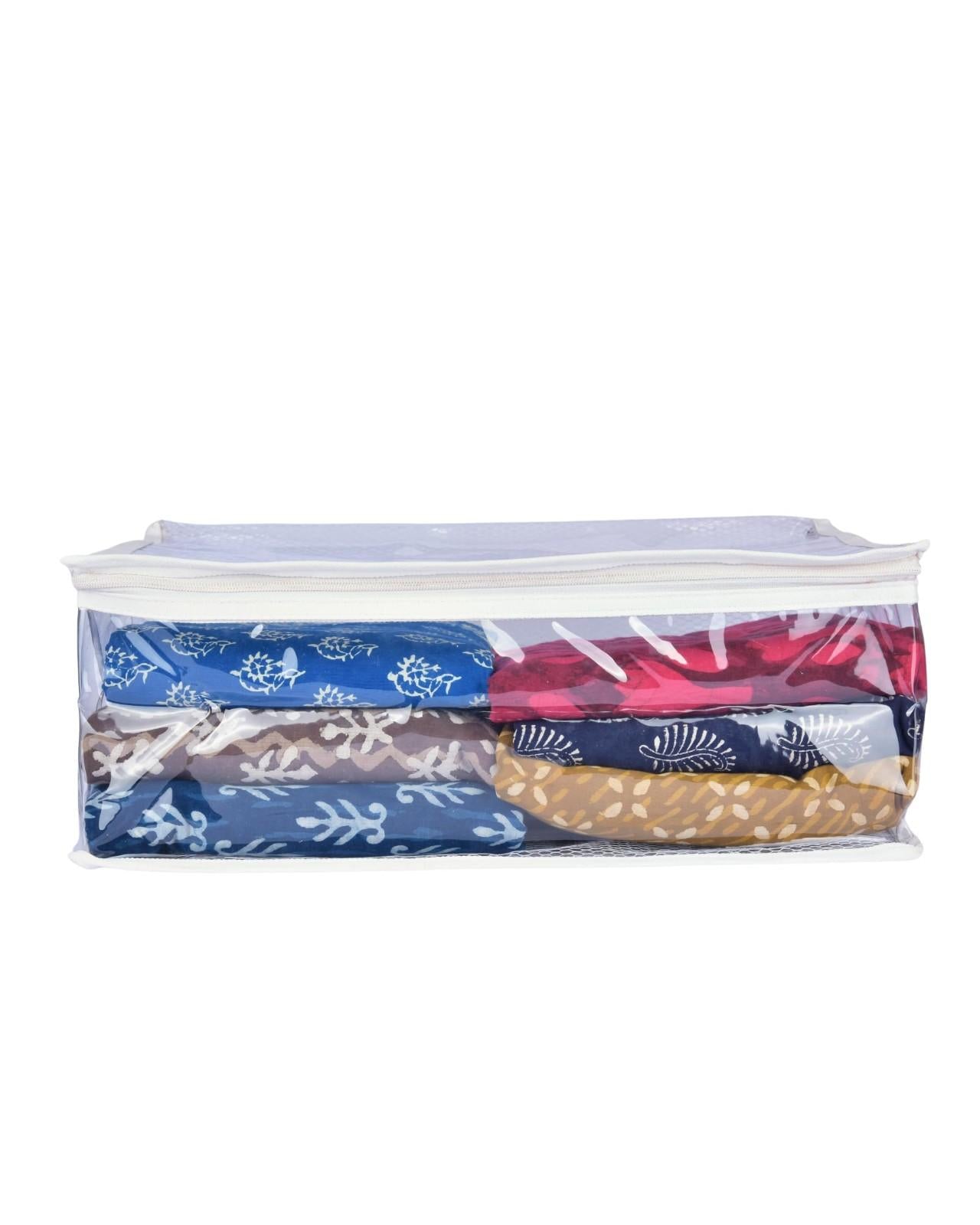 Premsons® Transparent Saree Cover with Zip | Durable & Foldable Storage Organizer for Wardrobe | Protects from Dust & Moisture | Pack of 2 | White
