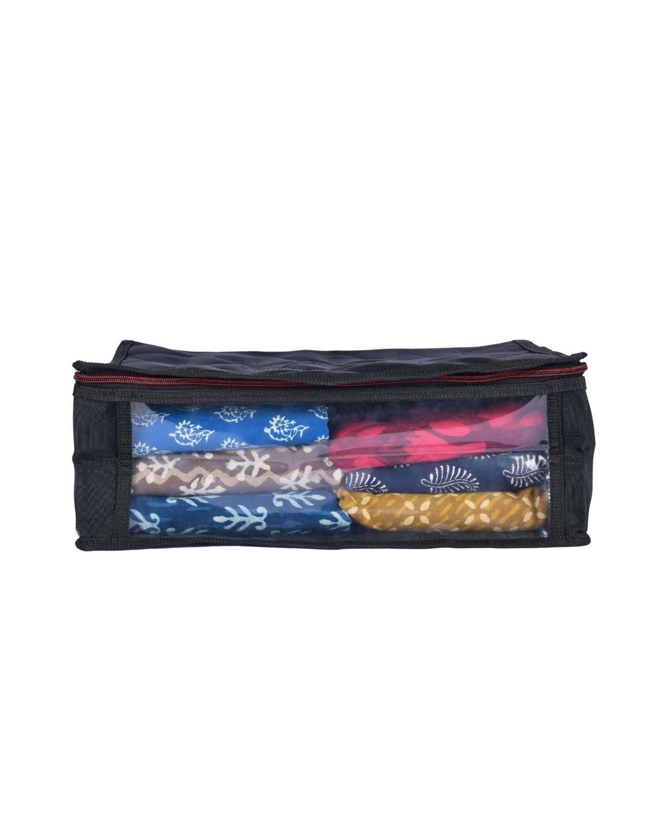 Premsons® Double-Layer Saree Cover with Zip | Durable & Foldable Storage Organizer for Wardrobe | Protects from Dust & Moisture | Pack of 2 | Black