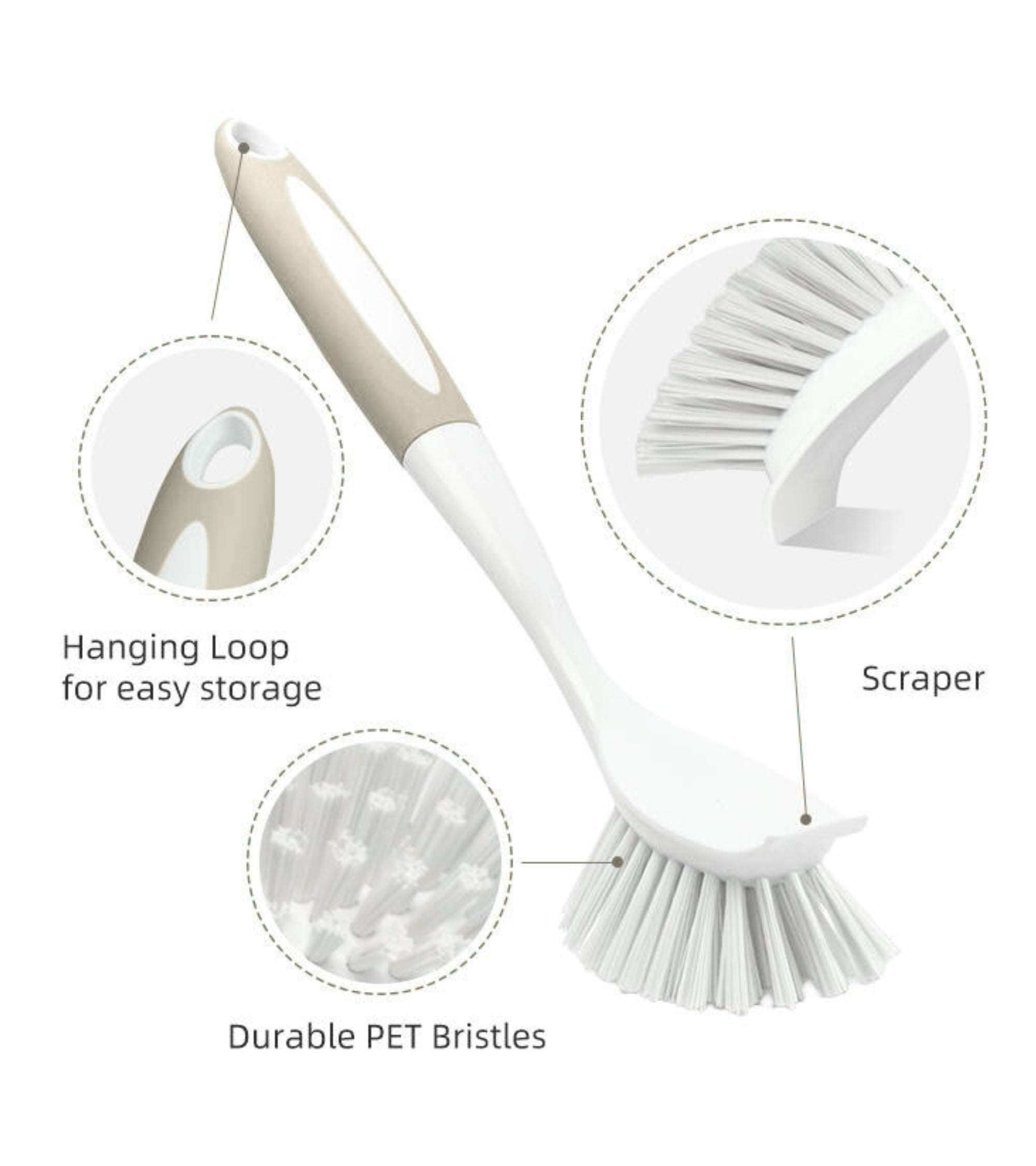 Premsons® Handle Dish & Sink Cleaning Brush – Non-Scratch Bristles for Utensils, Kitchen Sink, Tiles & Bathroom Cleaning (White/Grey)