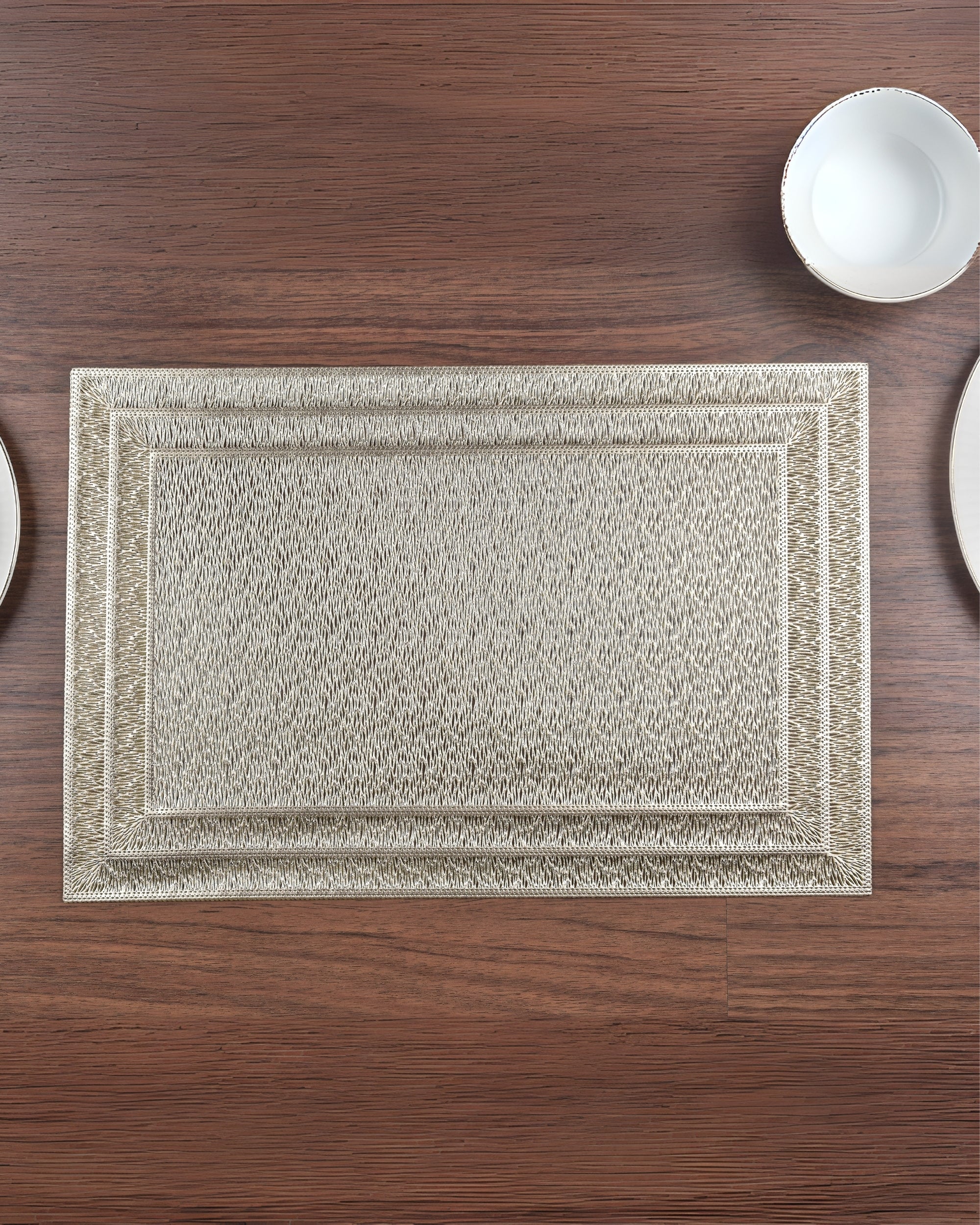 Premsons® Golden Vinyl Rectangle Placemats – Washable, Non-Slip, Stain-Resistant Hollow Design Table Mats for Dining, Kitchen, Wedding & Party Décor