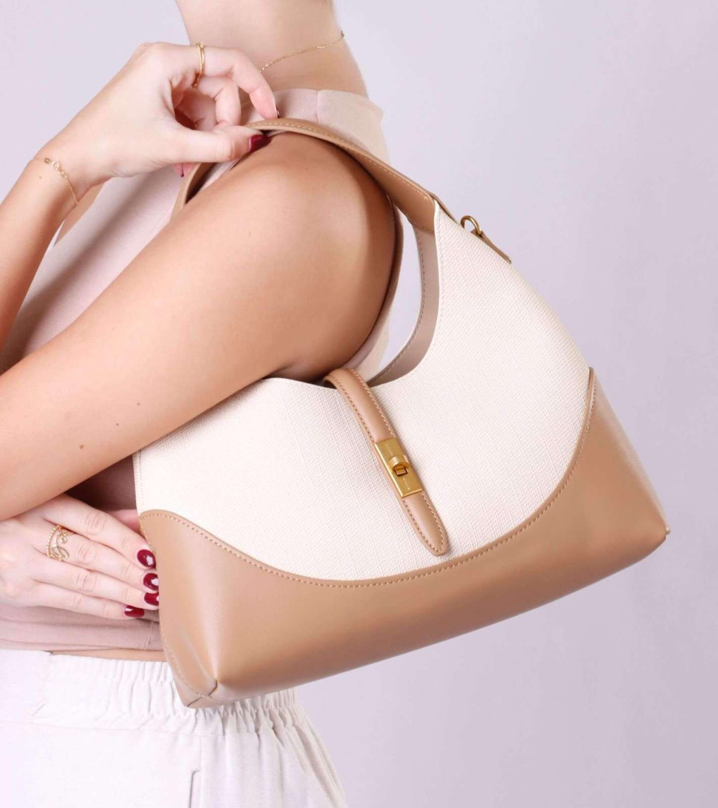 Eternia® Shoulder Bag with Detachable String Strap – Vegan Leather Purse - White