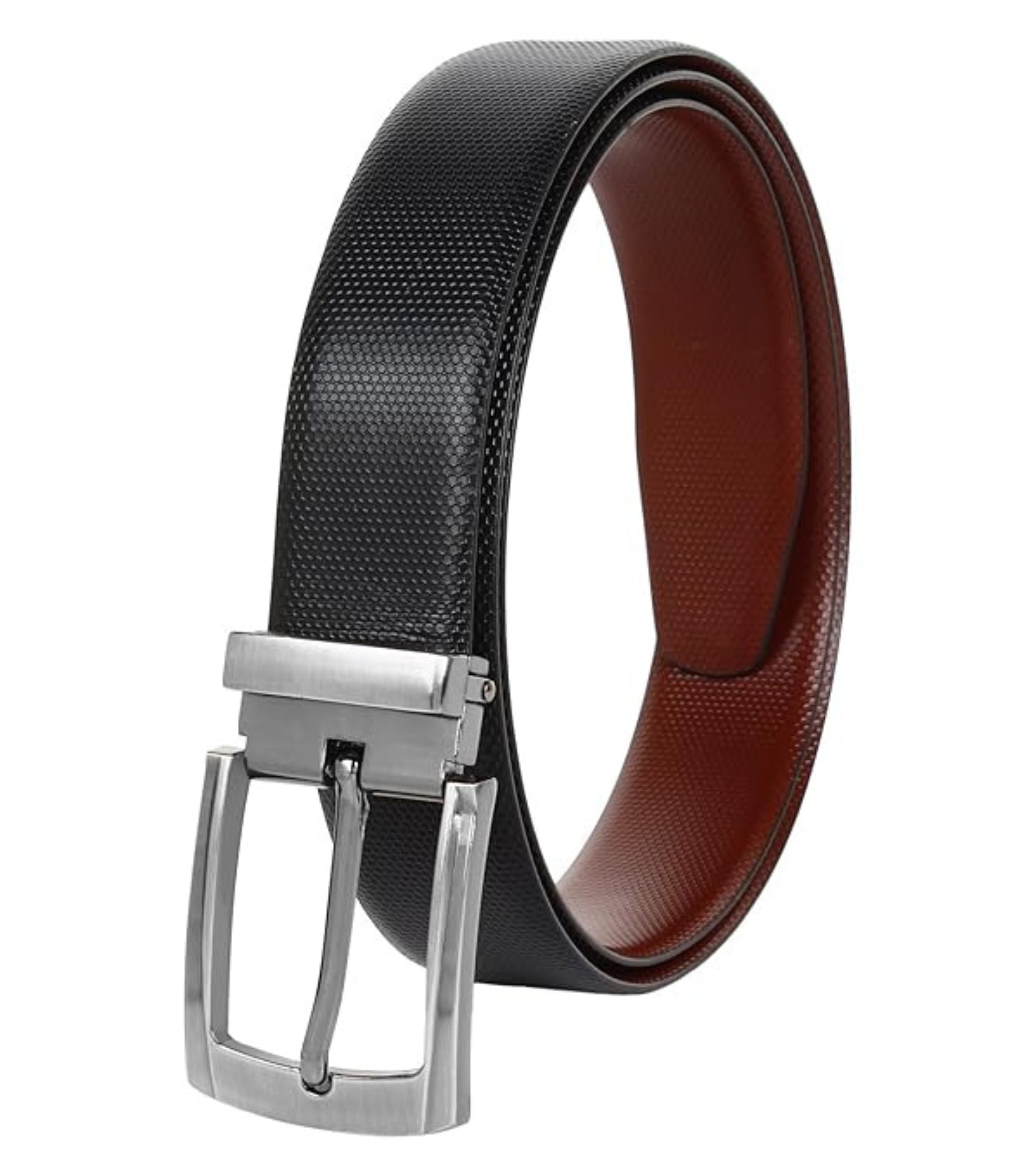 Premsons® Genuine Leather Black & Brown Reversible Belt for Men – Stylish Formal & Casual Wear with Premium Metal Buckle – Size 42