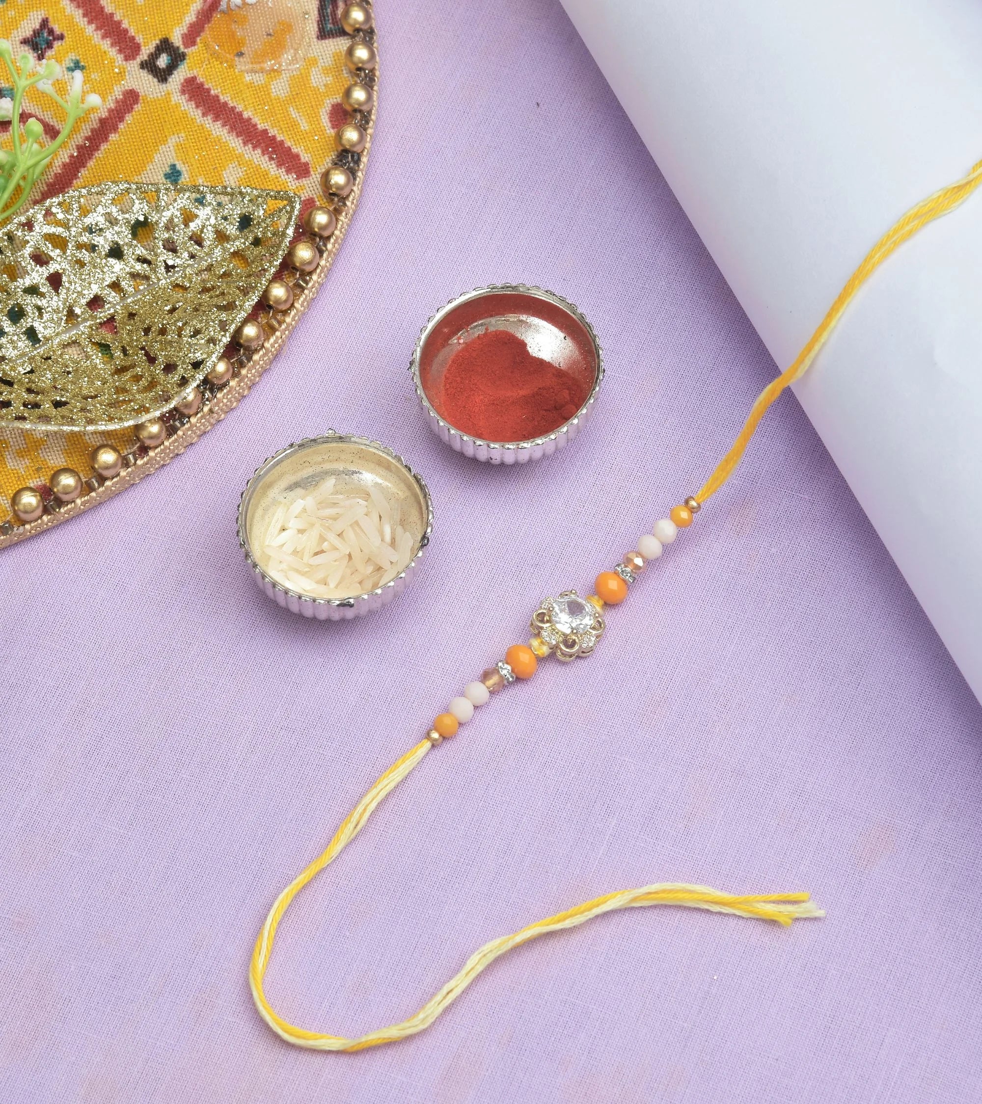 Premsons® Butter Yellow Traditional Rakhi for Brother – Handcrafted Thread with Beads & Charm
