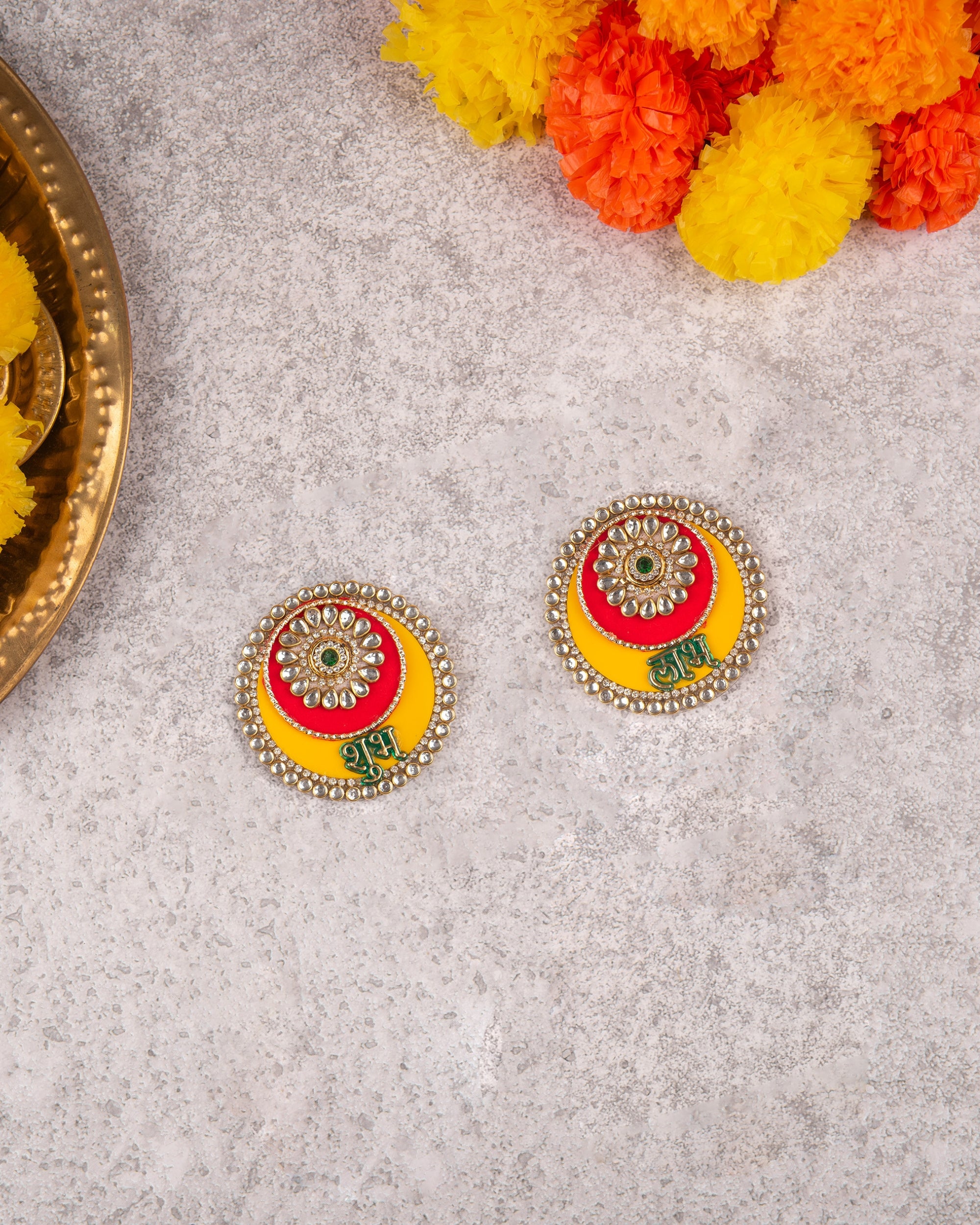 Premsons® Round Shubh Labh Stickers – Decorative Wall & Door Hanging for Diwali, Pooja Room & Festive Home Décor – 1 Pair