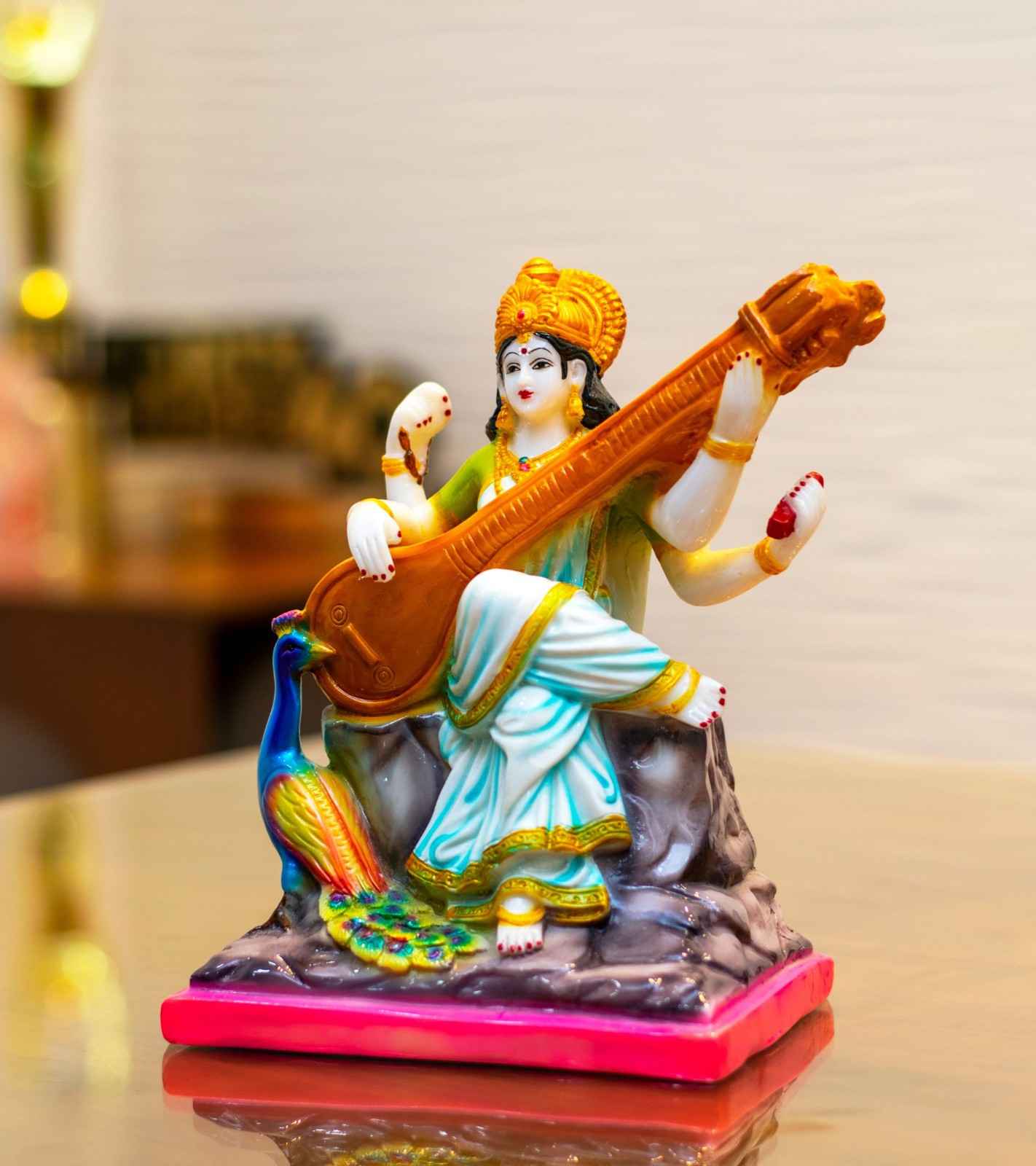 Premsons® Saraswati on Book Base – Colorful Hand-Painted Idol for Knowledge & Wisdom