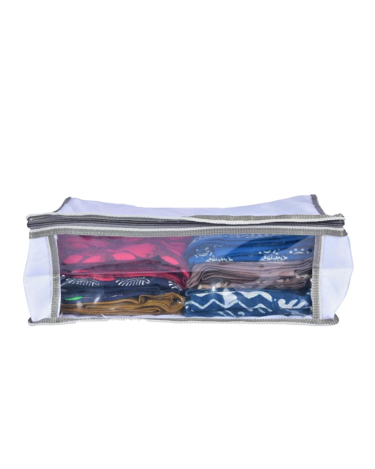 Premsons® Double-Layer Saree Cover with Zip | Durable & Foldable Storage Organizer for Wardrobe | Protects from Dust & Moisture | Pack of 2 | White and Grey