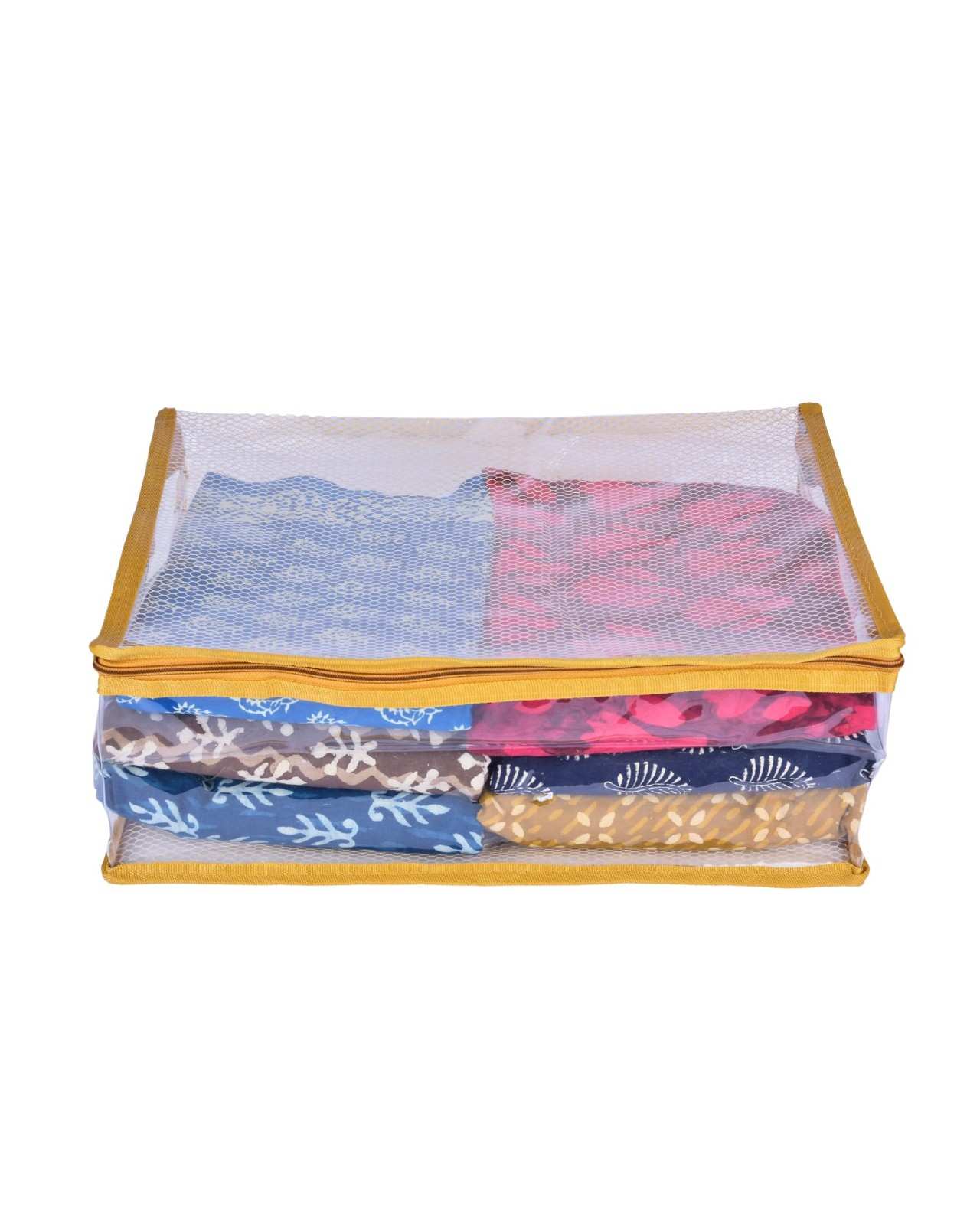 Premsons® Transparent Saree Cover with Zip | Durable & Foldable Storage Organizer for Wardrobe | Protects from Dust & Moisture | Pack of 2 | Gold