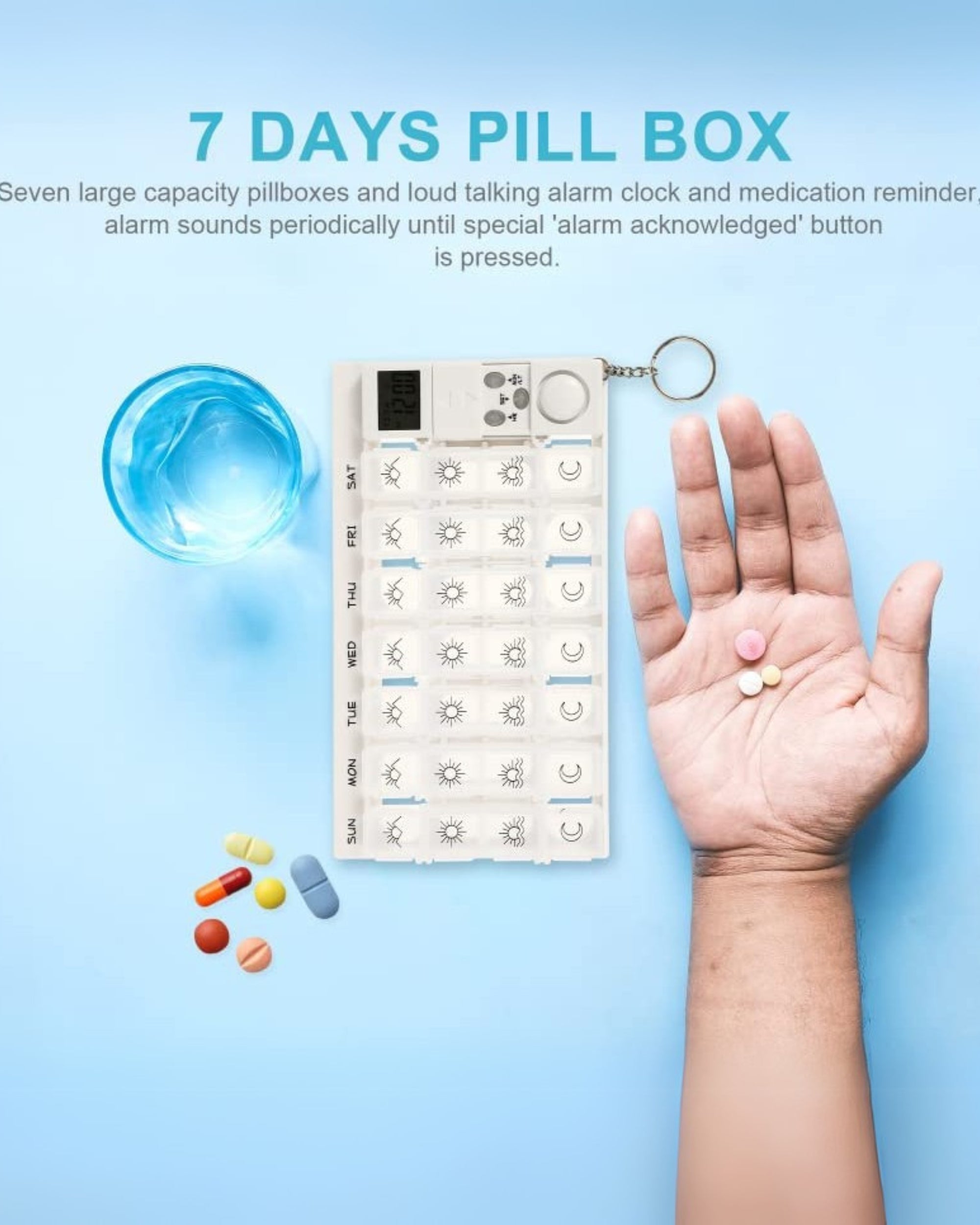 Premsons® Medicine Box with Alarms | 7-Day Automatic Pill Dispenser | Weekly Tablet Organizer with 28 Compartments & 4 Daily Reminders | Pill Storage Box | White