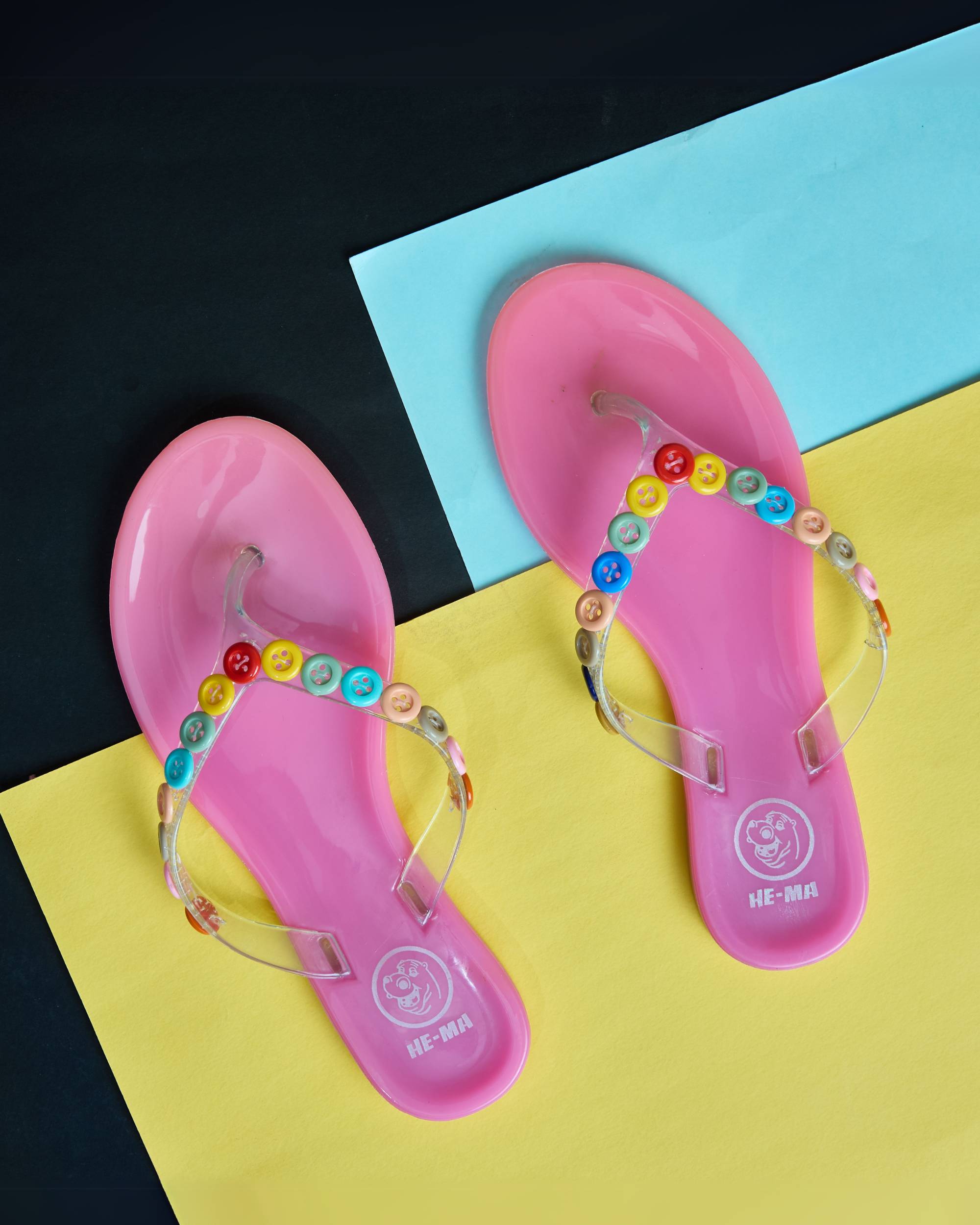 Premsons® Girls Fancy Slippers with Rainbow Button - Stylish Sandals for Kids | Comfortable & Durable Footwear | Cute Dailywear Sandals for Girls