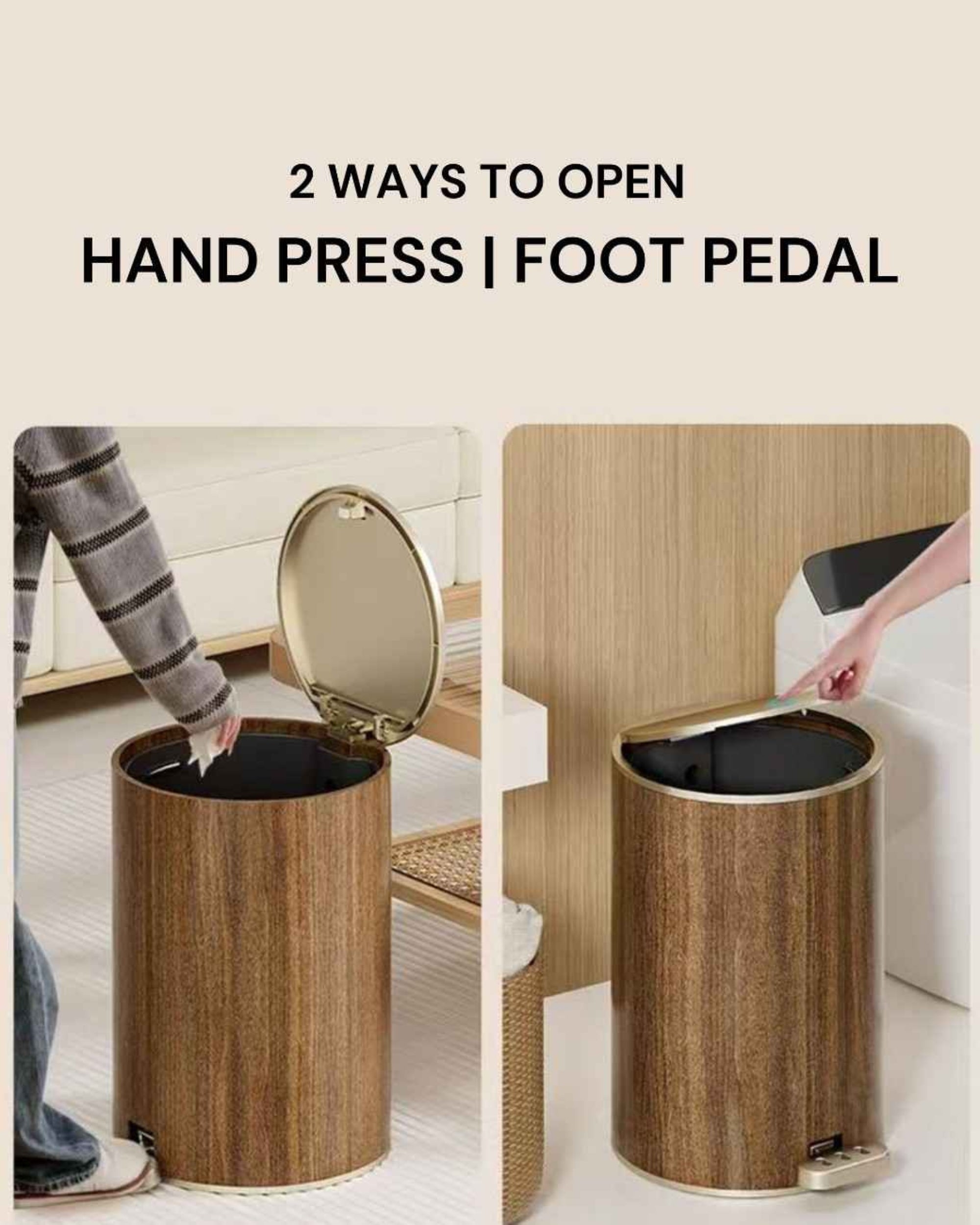 Premsons® Cylindrical Round Dustbin – Stylish Wood Effect Garbage Bin for Home, Office, Kitchen & Bathroom Waste Disposal