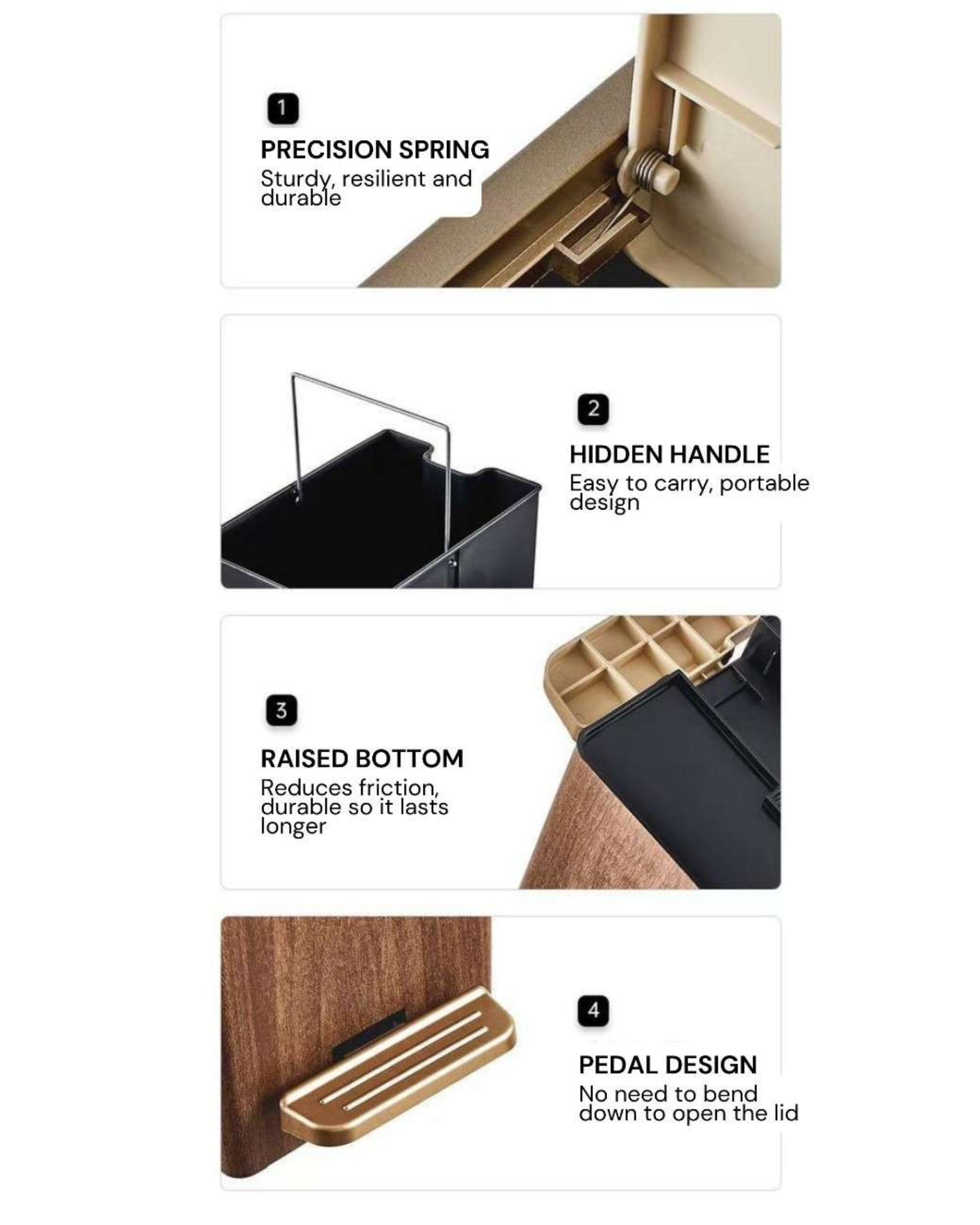 Premsons® Rectangular Dustbin – Stylish Wood Effect Garbage Bin for Home, Office & Bathroom Waste Disposal