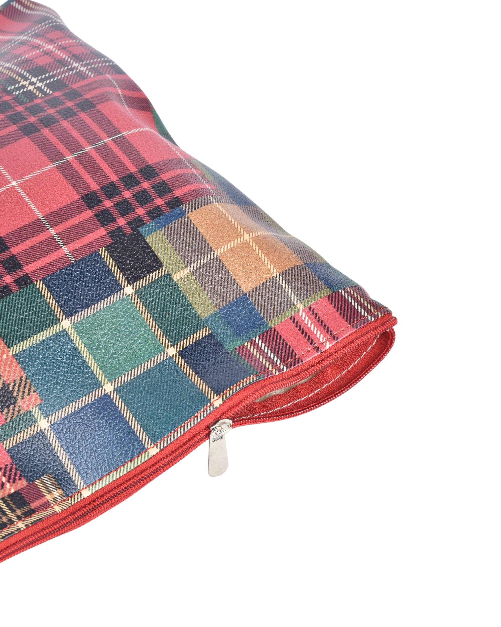 Eternia® Multipurpose Organizer Pouch – Tartan Printed Artificial Leatherette Cosmetic & Stationery Bag for Travel, Office & Daily Use