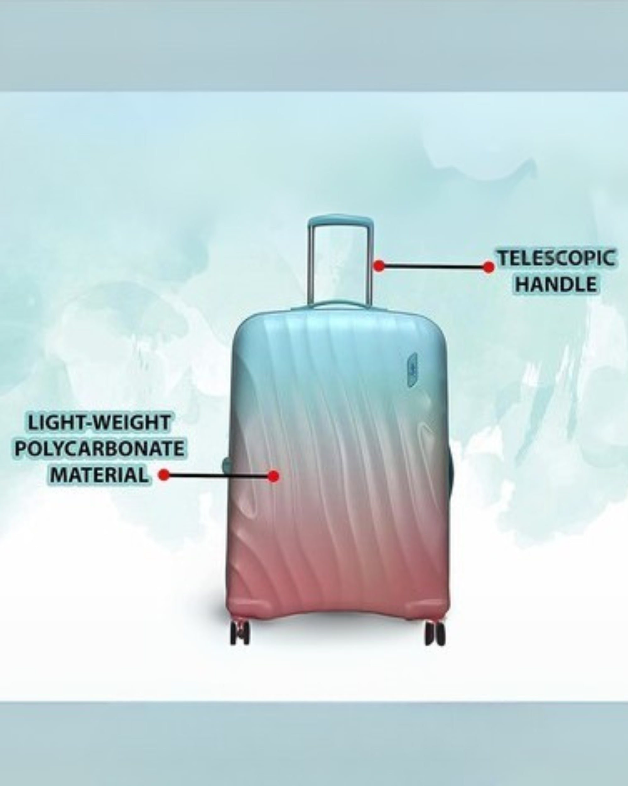 Premsons® American Rider Openskies Polycarbonate Trolley Bag – Dual Tone Orange & Aqua | Lightweight, Durable & Flexible Hard-Sided Luggage with 360° Wheels
