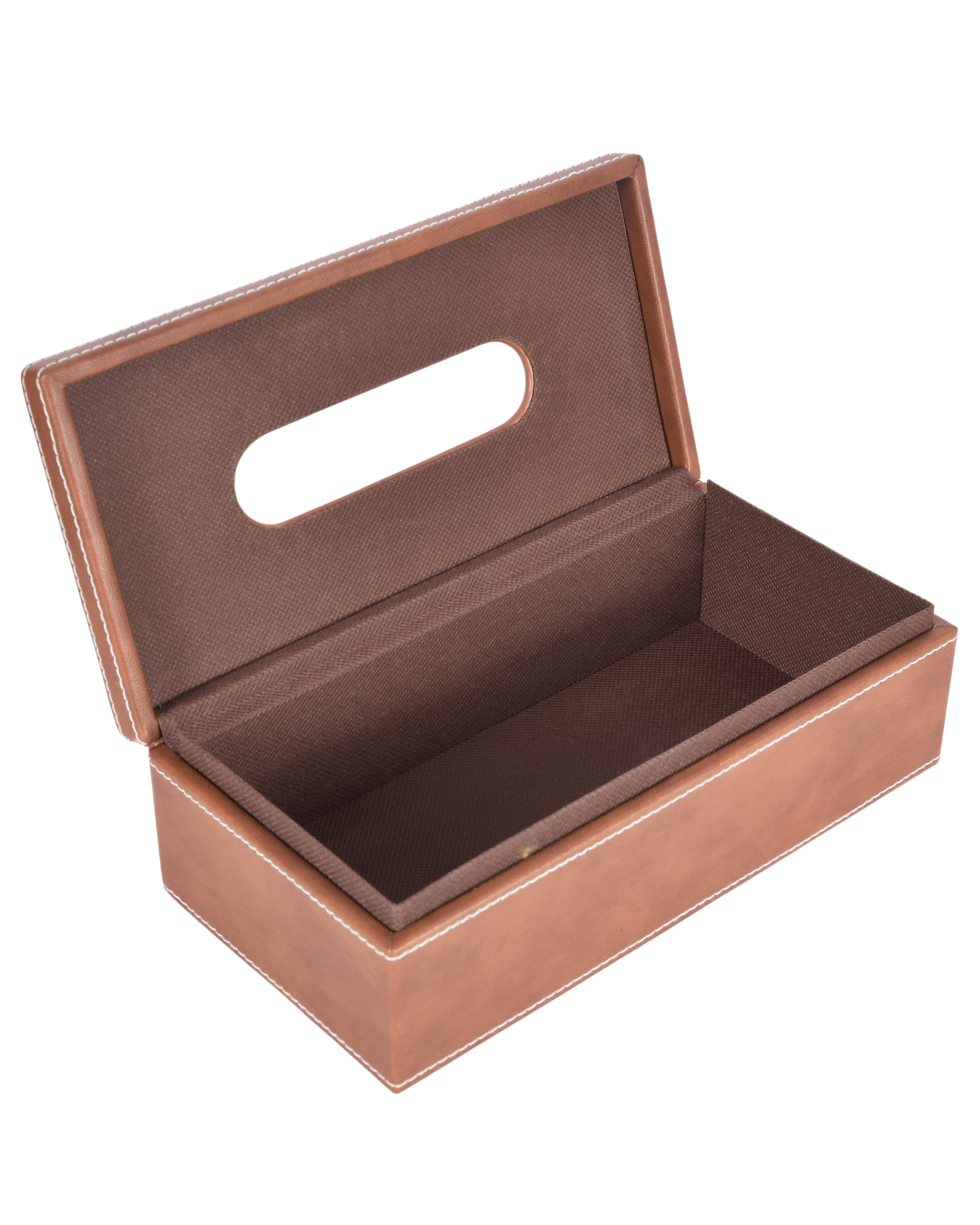 Premsons® Classic Rectangular Tissue Holder – Elegant Leatherette Tissue Box with Wooden Top Finish for Home, Office & Car – Stylish, Durable & Functional Tissue Dispenser for Everyday Use(Tan)