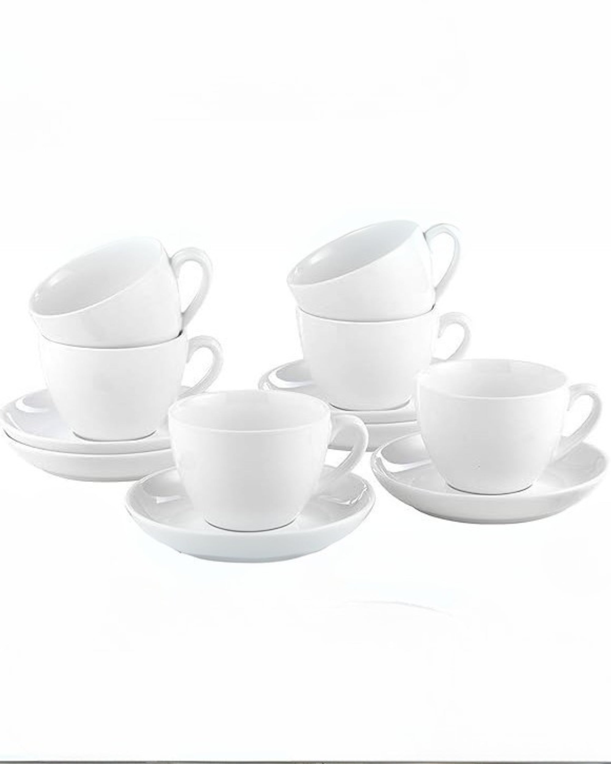 Premsons® Ceramic Coffee Cups with Saucers – Classic Tea & Coffee Mug Set for Home, Office & Daily Use – Elegant Drinkware – Pack of 6