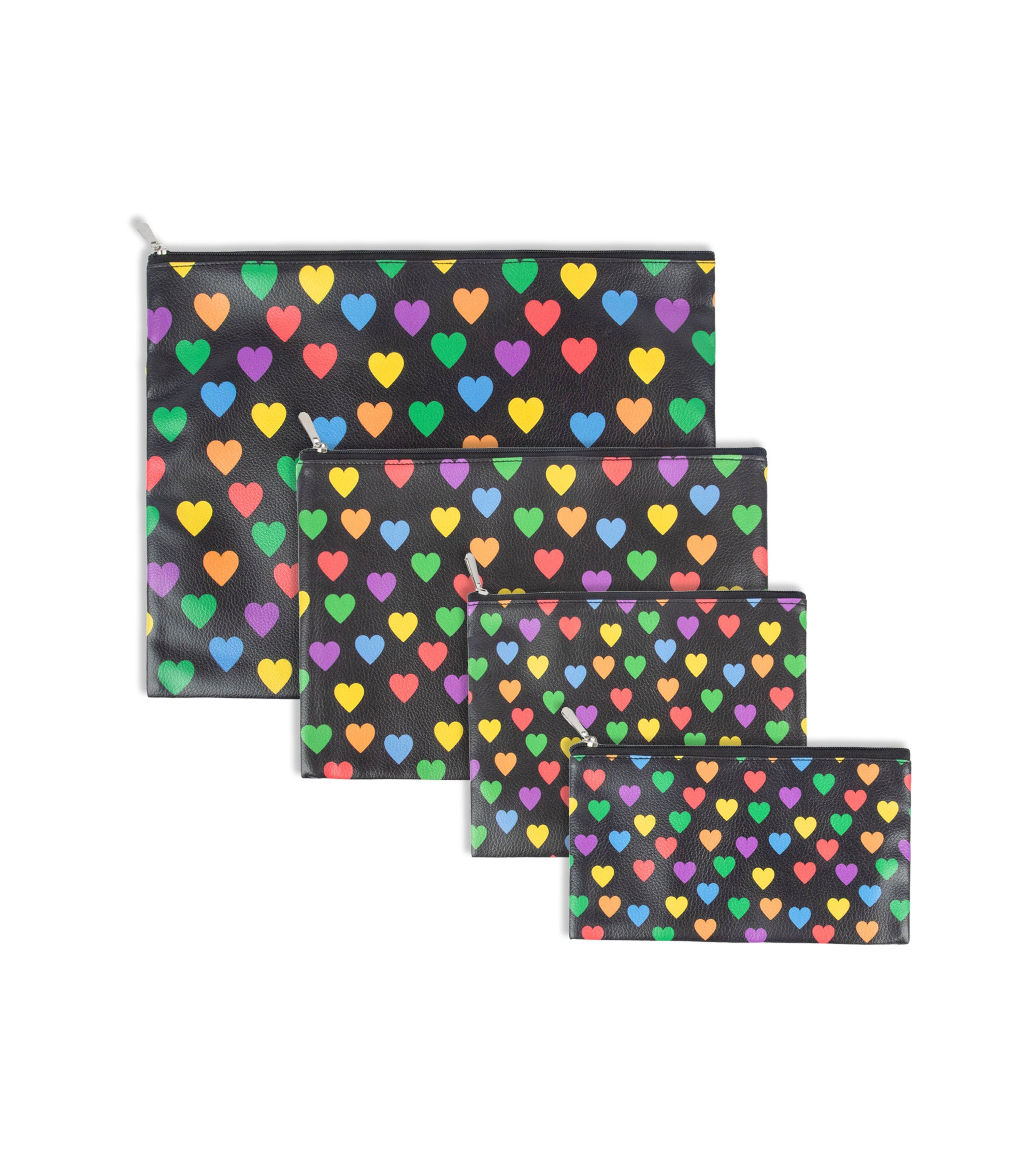 Premsons® Heart Design Leather Pouch Set of 4 (1XL, 1L, 1M, 1S) | Elegant Romantic Pattern, Premium Finish, Zip Closure, Multipurpose Storage