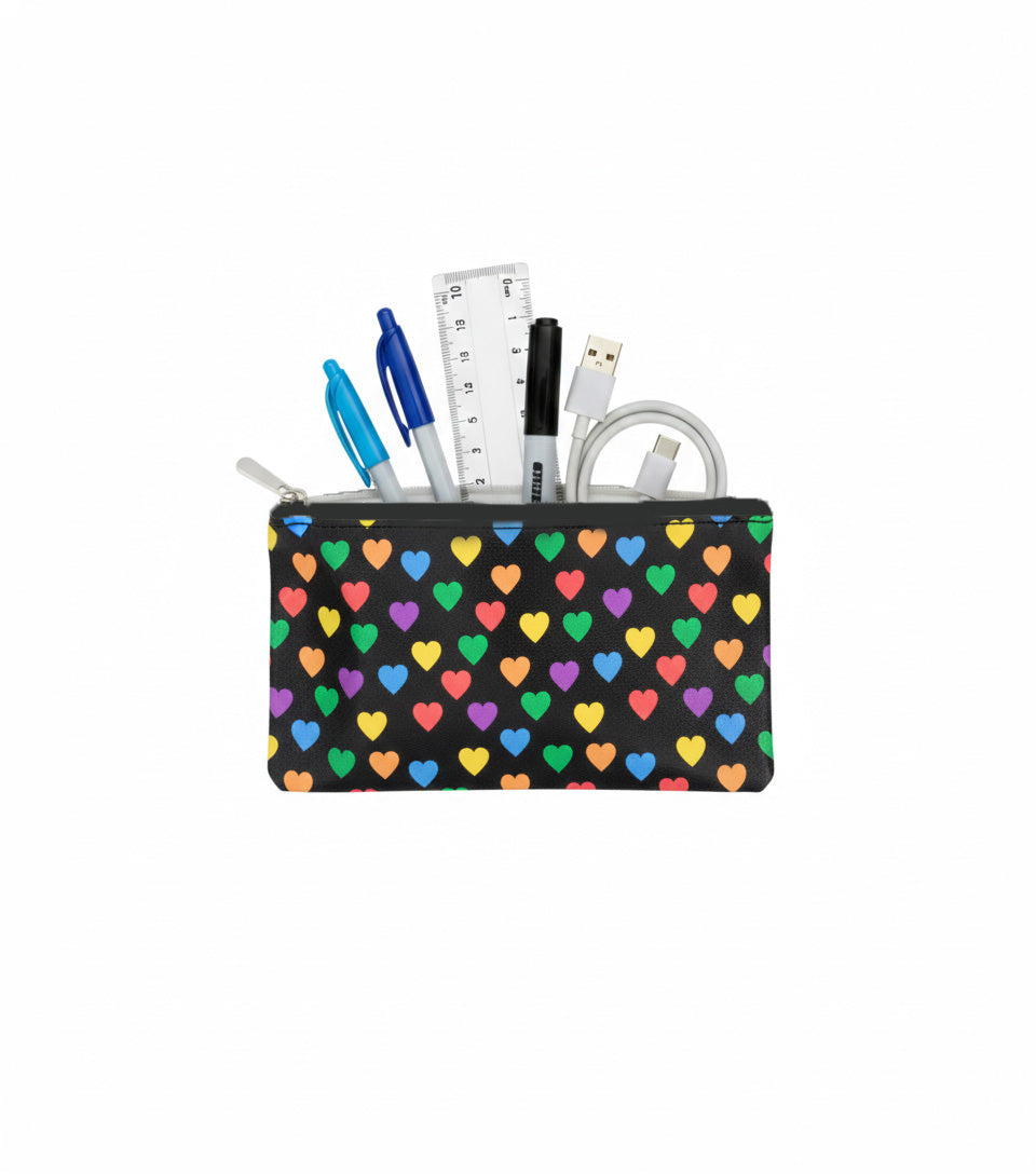 Premsons® Heart Design Leather Pouch Set of 4 (1XL, 1L, 1M, 1S) | Elegant Romantic Pattern, Premium Finish, Zip Closure, Multipurpose Storage