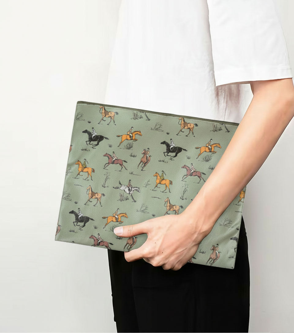 Premsons® Horse Print Pattern Leatherette Pouch | Elegant Equestrian Design, Premium Finish, Durable Material, Zip Closure, Multipurpose Storage