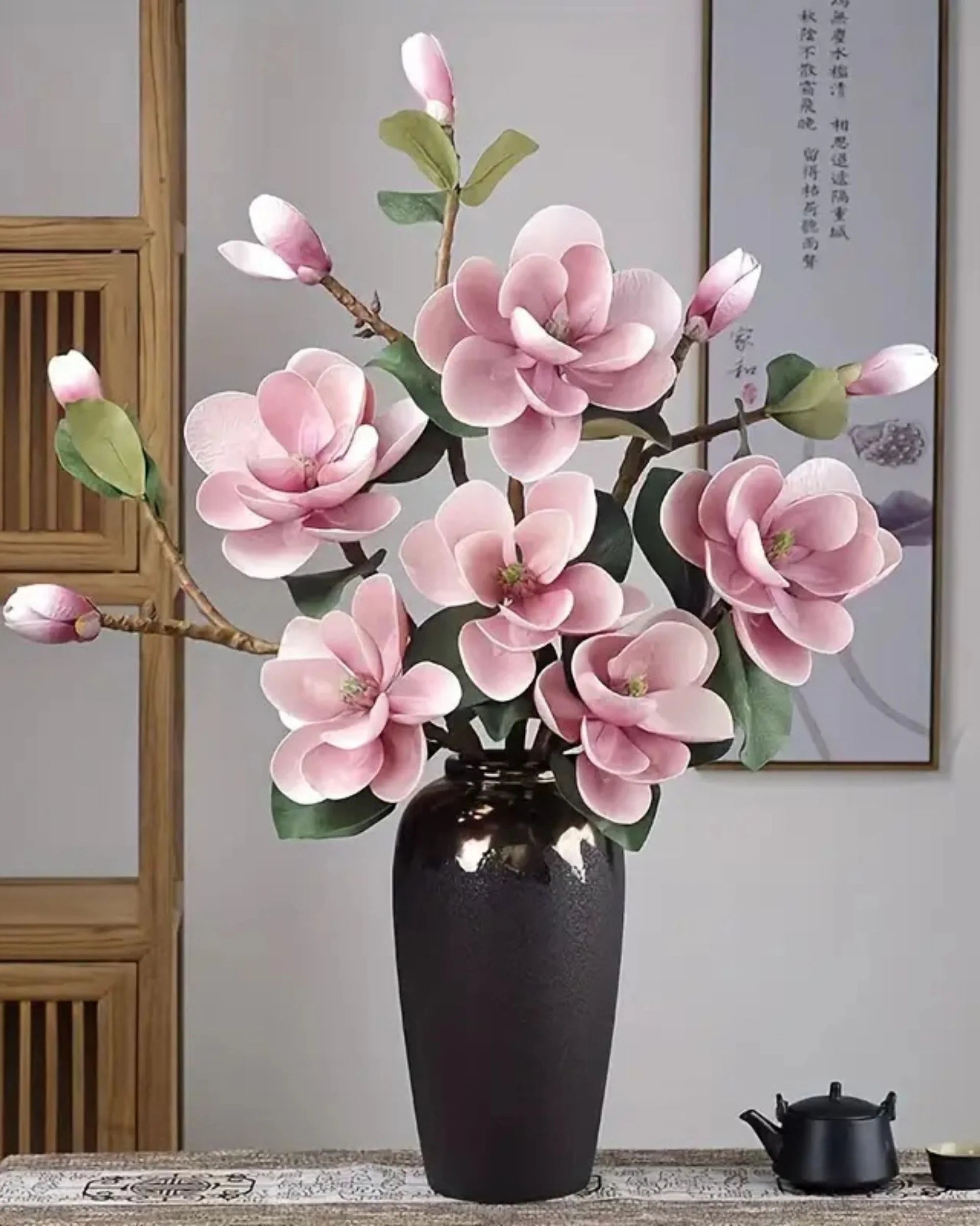 Premsons® Premium Magnolia Blossoms Flower Bunch – Elegant Artificial Blooms for Vases, Home Styling & Event Centerpieces - Light Pink
