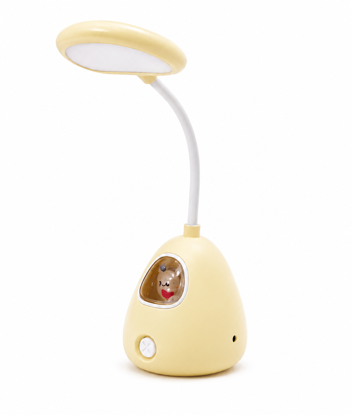 Kids LED reading lamp with beige base and oval face screen