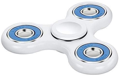 Premsons® Hand Spinner Desk Toy - High Speed Smooth Finger Spin Sensory Fidget Stress Relief Game Play for Kids & Adults - Birthday Party Gift - Four Bearing - White + Blue Bearing