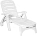 White adjustable foldable plastic lounge chair with reclined seat and armrests