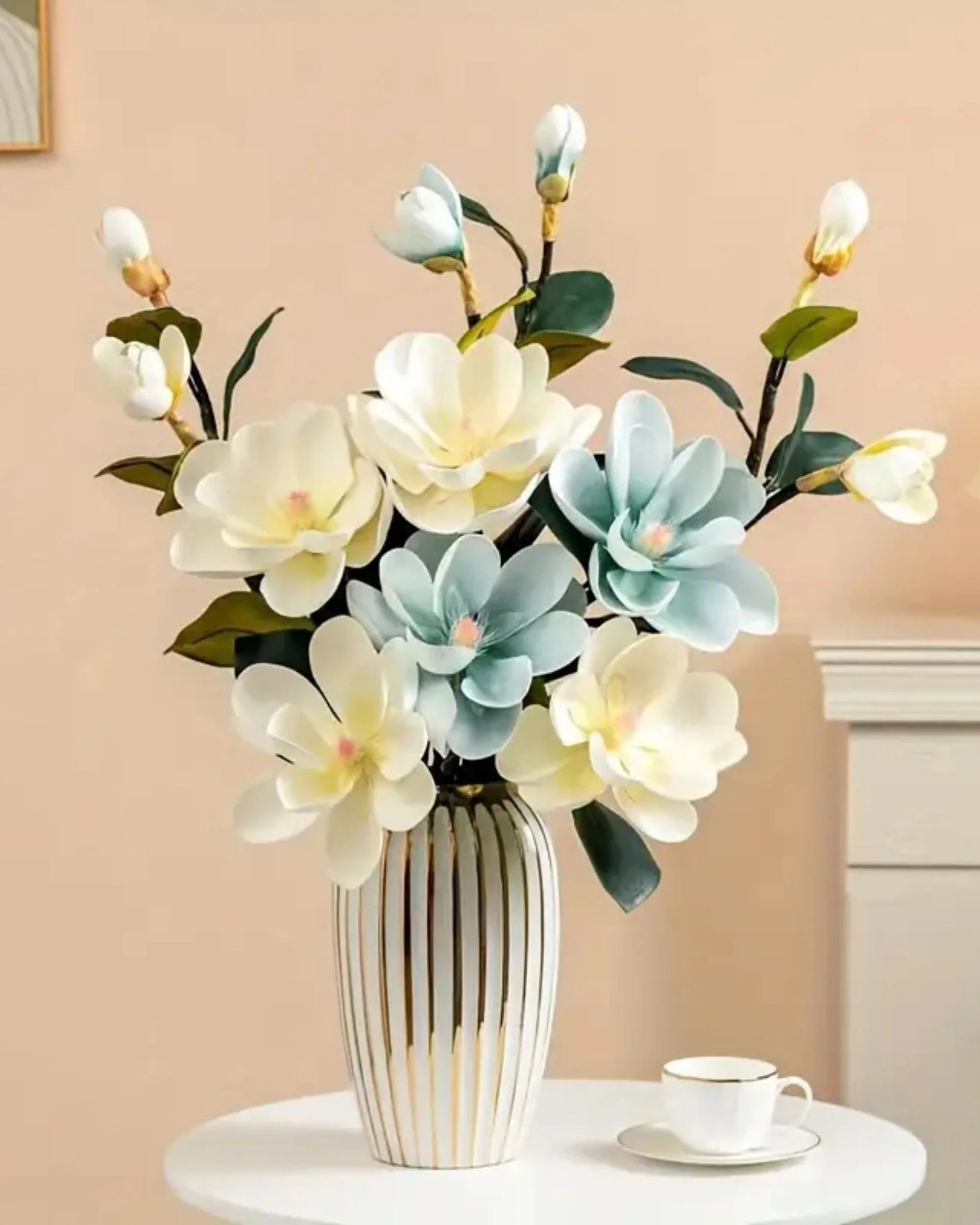 Premsons® Premium Magnolia Blossoms Flower Bunch – Elegant Artificial Blooms for Vases, Home Styling & Event Centerpieces - Blue