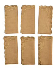 Premsons® Elegant Linen-Cotton Table Napkins – 16x16 Inch  | Reusable & Machine Washable | Ideal for Dining, Parties, Weddings, Restaurants & Hotels - Light Brown (Pack of 6)