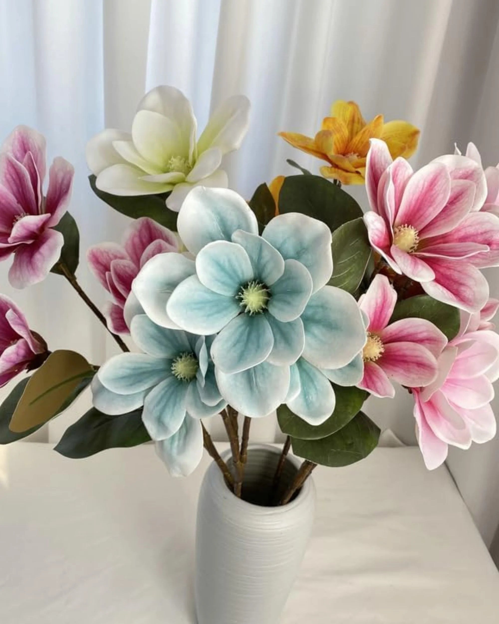 Premsons® Premium Magnolia Blossoms Flower Bunch – Elegant Artificial Blooms for Vases, Home Styling & Event Centerpieces - Blue