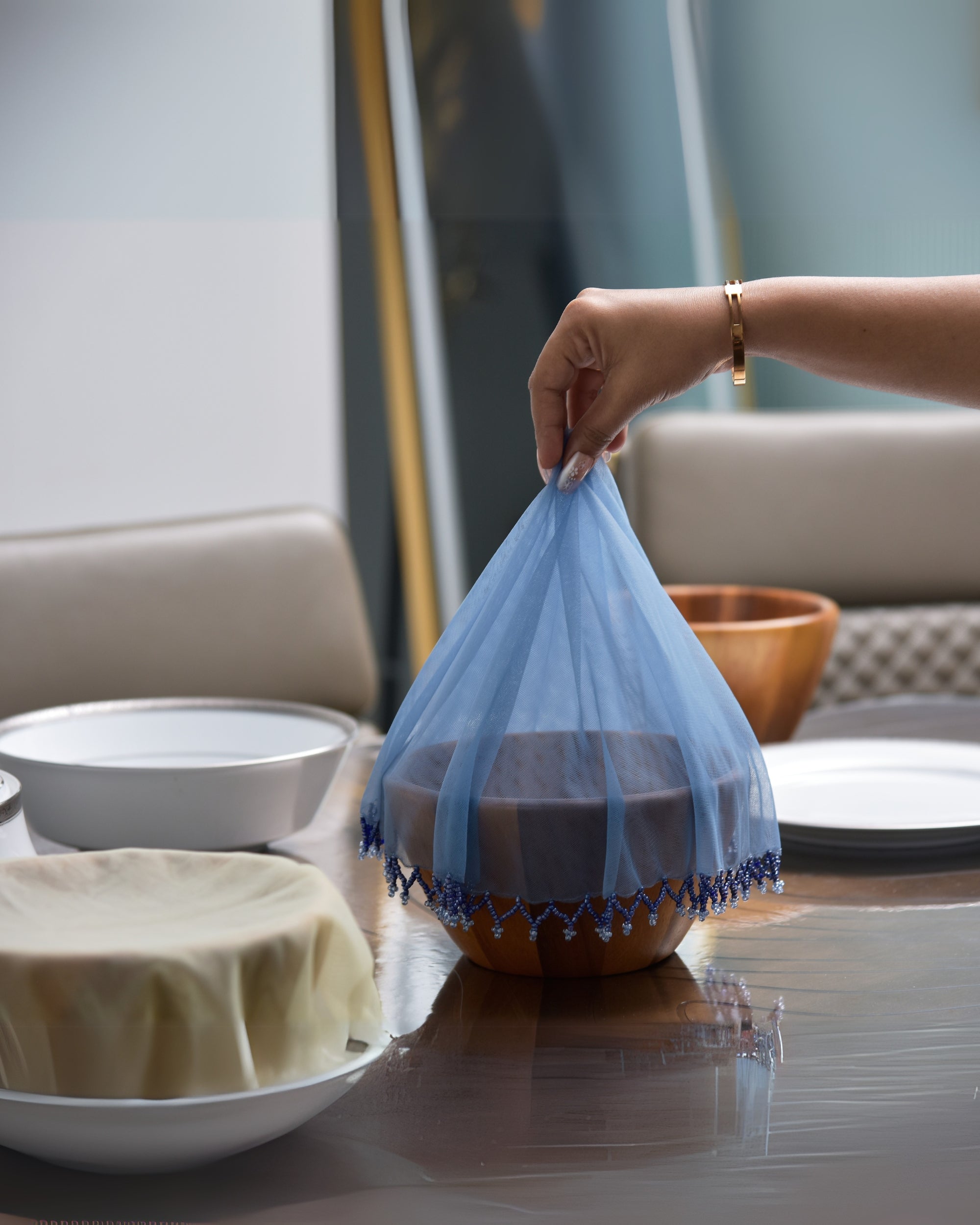Premsons® Decorative Food Cover with Lace – Elegant Dome-Shaped Net for Protecting Food from Insects & Dust – Ideal for Dining Table & Outdoor Use
