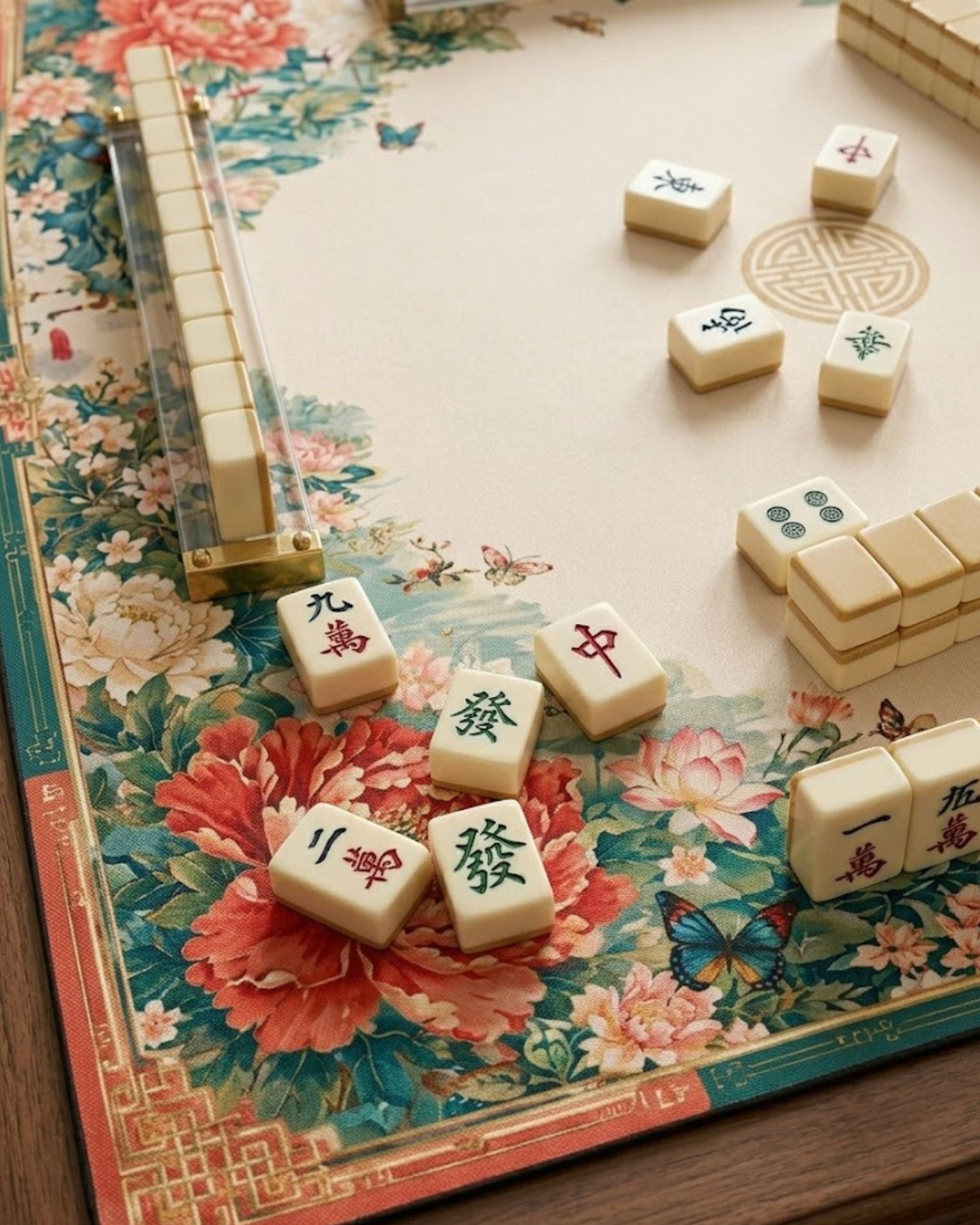Premsons® Vintage Floral Mahjong Mat – Luxury Padded Mahjong Table Cover with Peony & Bird Design, Foldable Non-Slip Mahjong Playing Mat for Family Game Night & Travel