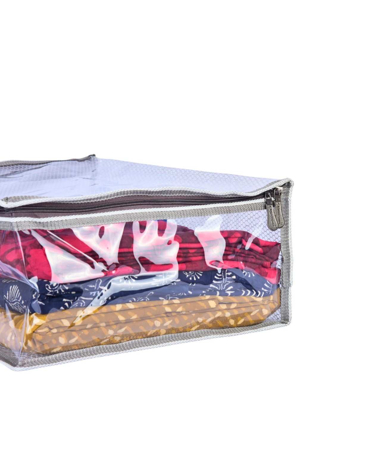 Premsons® Double-Layer Saree Cover with Zip | Durable & Foldable Storage Organizer for Wardrobe | Protects from Dust & Moisture | Pack of 2 | White and Grey
