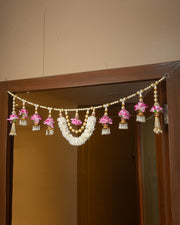 Premsons® Pink & White Floral Toran with Pearls – Decorative Door Hanging for Diwali, Pooja, Festivals & Home Celebration
