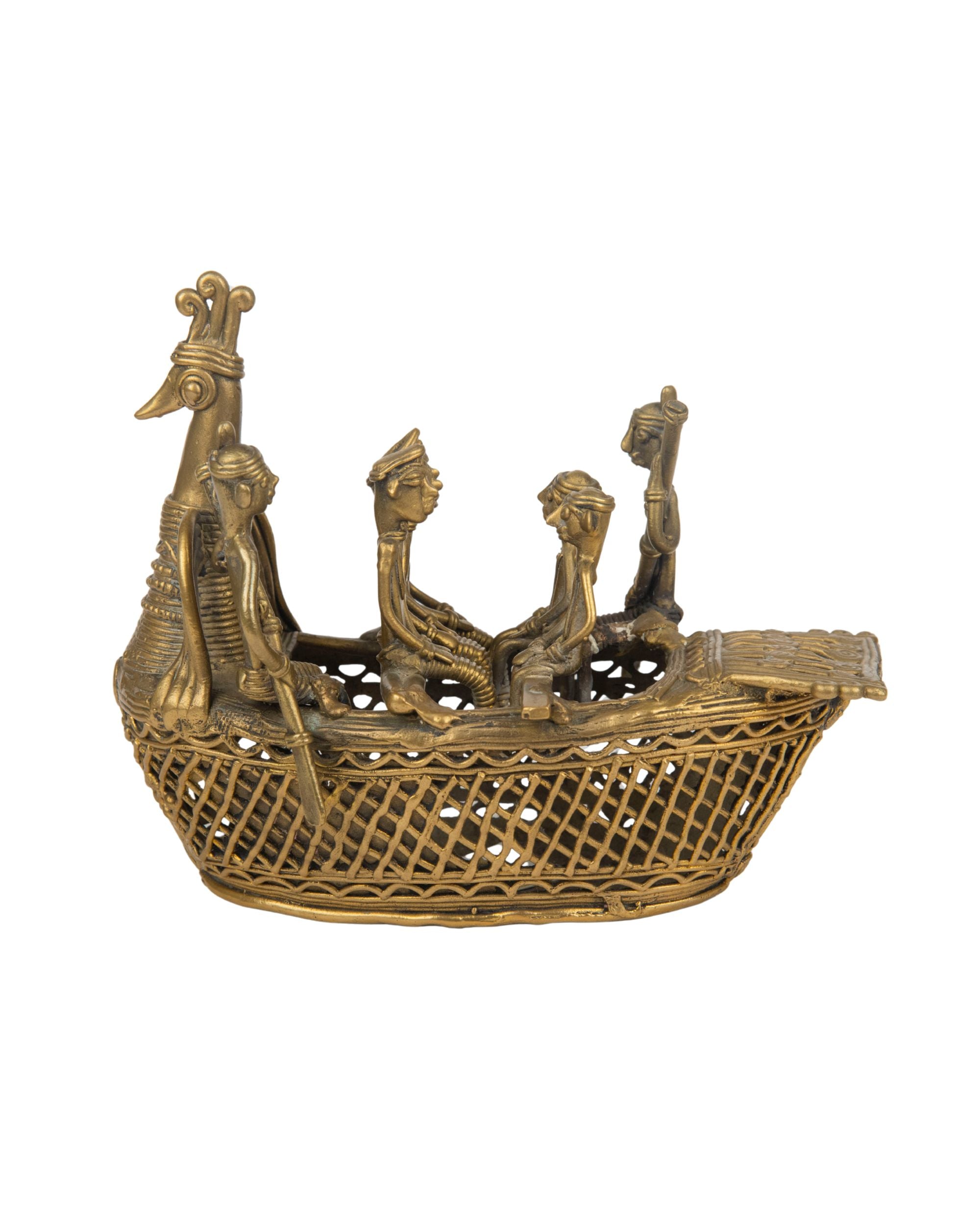 Premsons® Brass Tribal Boat Figurine | Handcrafted Dhokra Art Sculpture for Home, Office & Festive Décor
