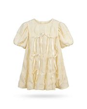 Cream Floral Textured Dress for Girls Elegant Puff Sleeve Occasion Wear Default Title