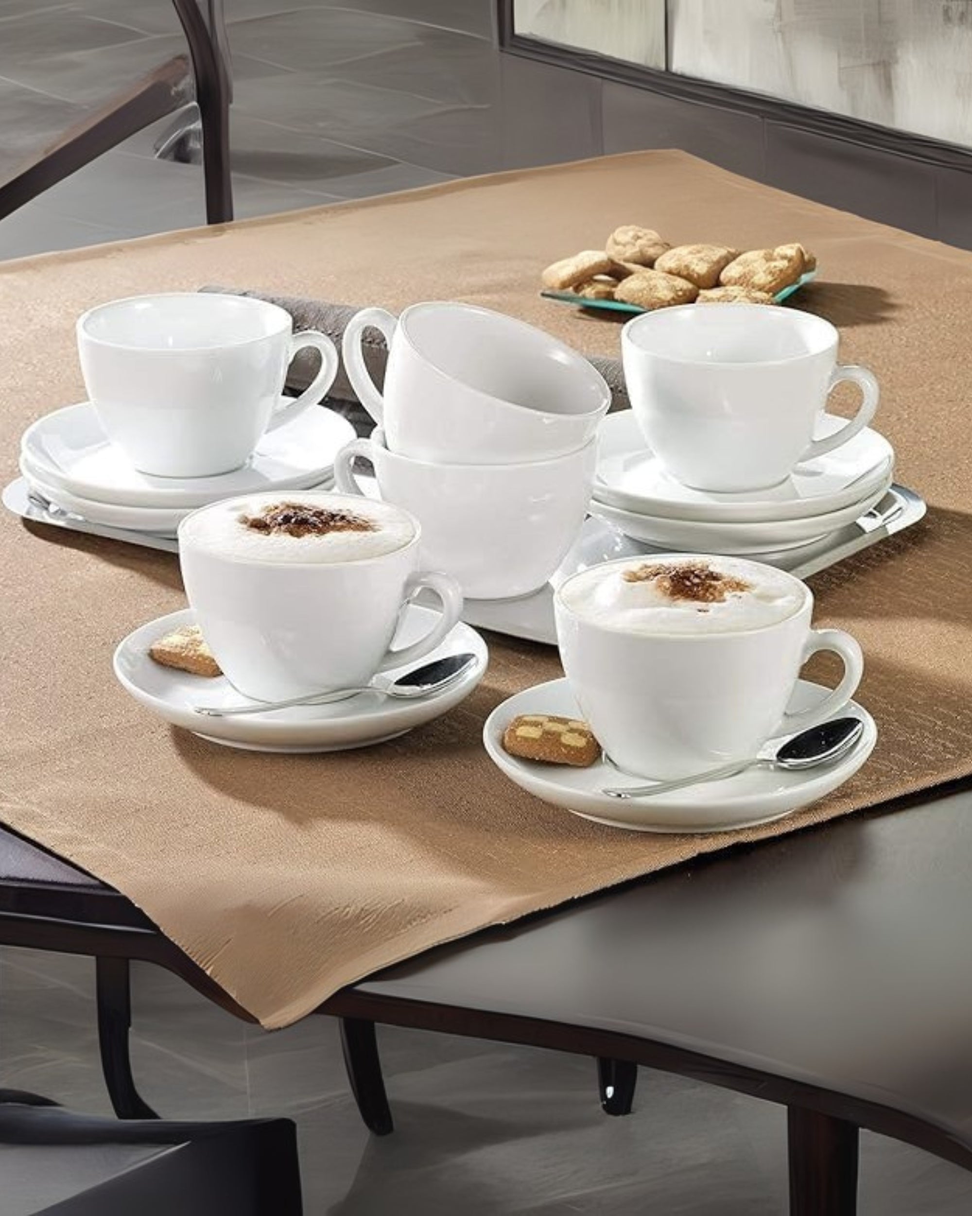 Premsons® Ceramic Coffee Cups with Saucers – Classic Tea & Coffee Mug Set for Home, Office & Daily Use – Elegant Drinkware – Pack of 6