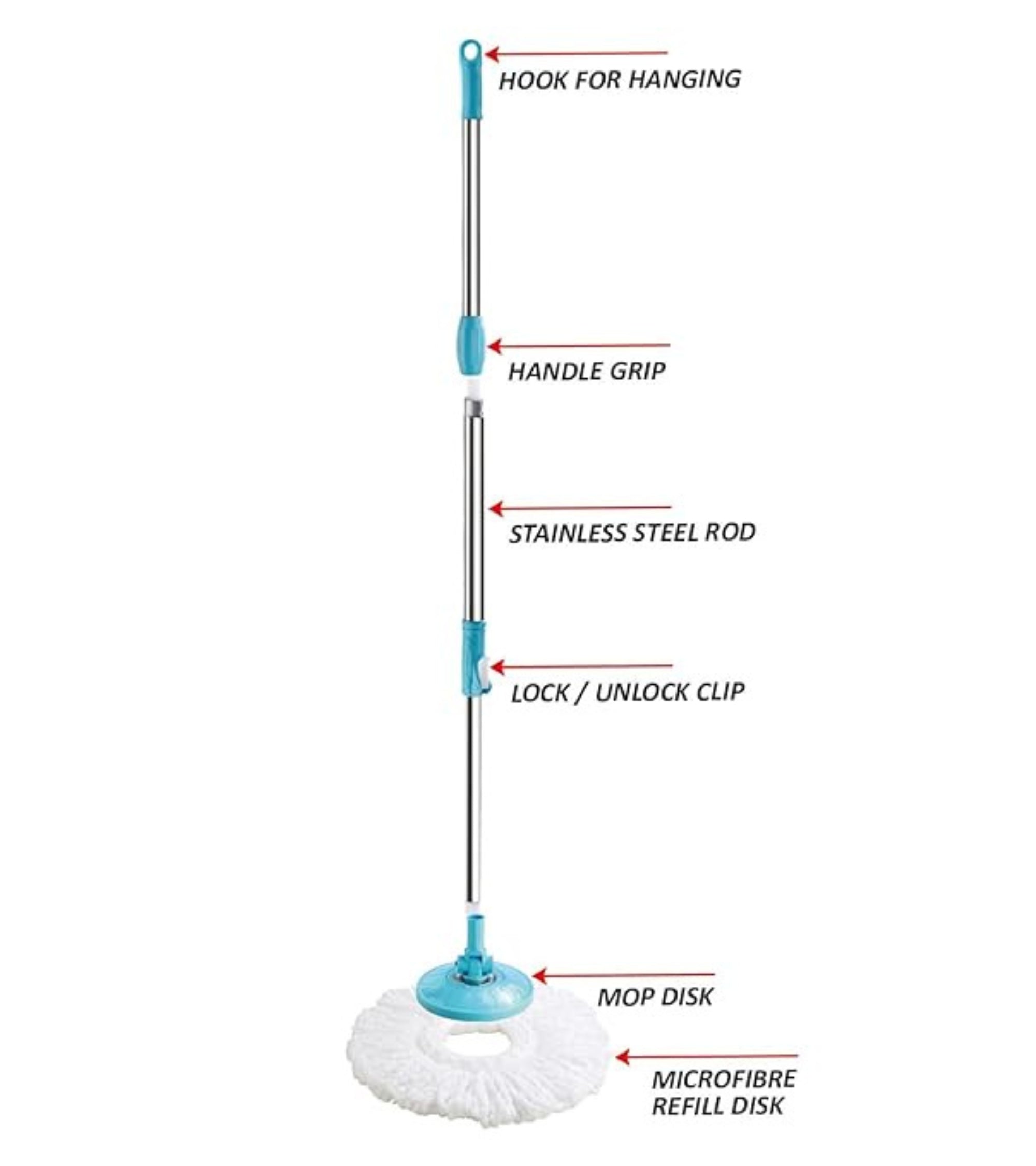 Premsons® 360° Spin Mop with Stainless Steel Auto-Fold Handle | Durable Plastic Spinner Bucket | Easy Floor Cleaning System with Extra Refill – Grey