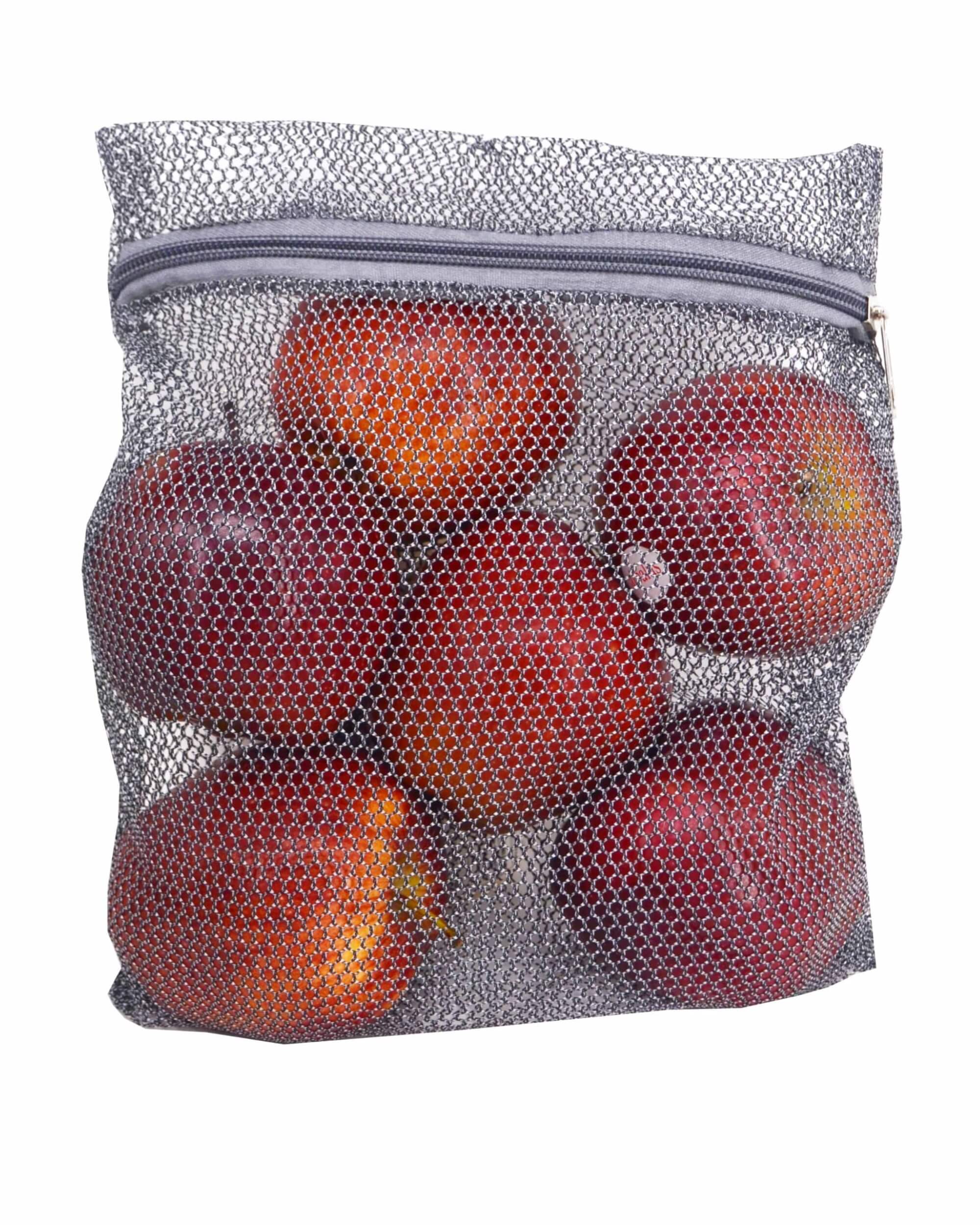 Premsons® Fridge Organiser - Reusable Layer Mesh Net Multipurpose Vegetable Bags for Fridge Storage - Kitchen Storage Bags Organizer with Sturdy Zipper - Pack of 6 Pcs - 2 pcs per size - Grey