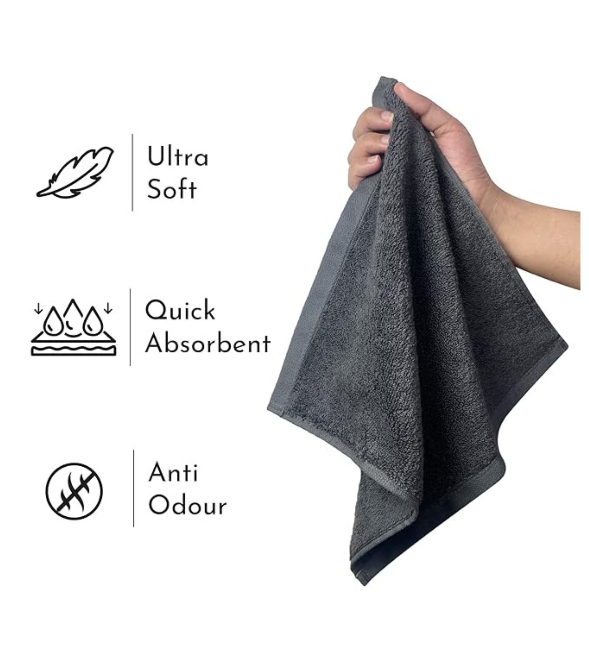 Premsons® Soft Cotton Hand Towels – Set of 3 Ultra-Absorbent & Quick Dry Towels for Bathroom, Kitchen, Gym & Travel – Plush Grey Towels for Everyday Use