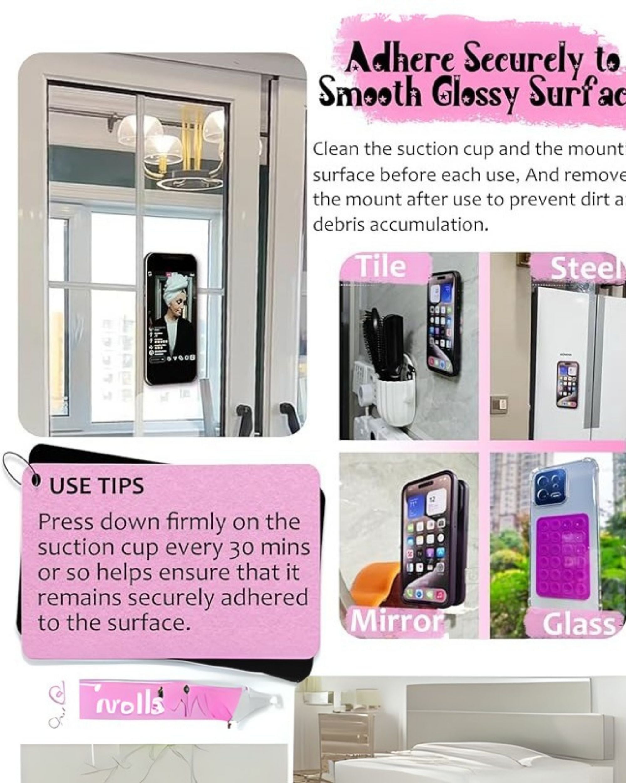 Premsons® StickyGrippy Suction Phone Case Mount – Silicone Adhesive Holder for iPhone & Android | Hands-Free Mirror & Shower Stand, Fidget Toy for Videos, Selfies & More