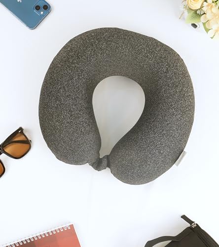 Cushy® Travel Neck Pillow with 360-Degree Head Support - Memory Foam Luxury Soft Pillow for Sleeping Rest - Home Travel Airplane Car - Plain,Black & White