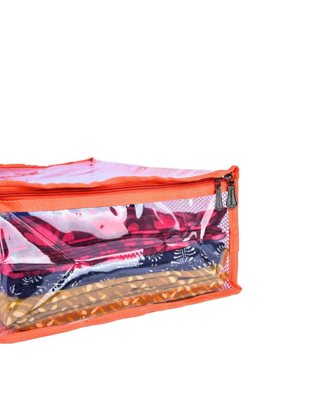 Premsons® Transparent Saree Cover with Zip | Durable & Foldable Storage Organizer for Wardrobe | Protects from Dust & Moisture | Pack of 2 | Orange