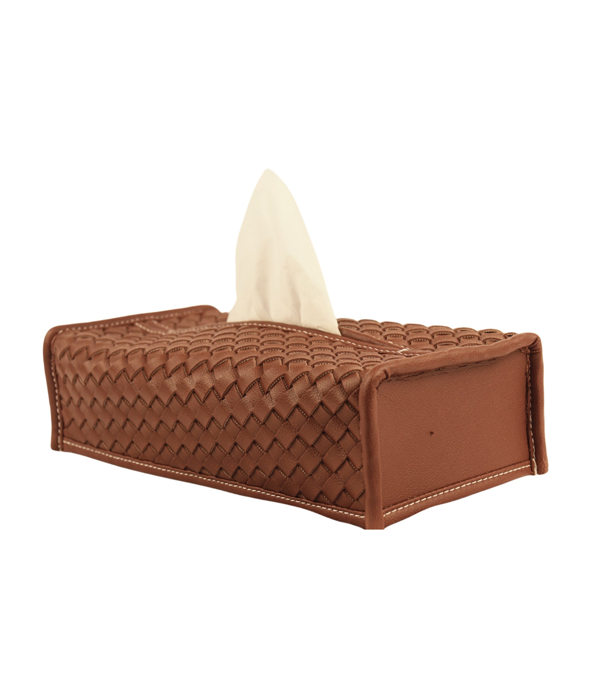 Premsons® Woven Design Artificial Faux Vegan Leatherette Tissue Paper Box for Dining Room Kitchen Bedroom Car and Home Décor (Brown, Rectangular Sleeve)