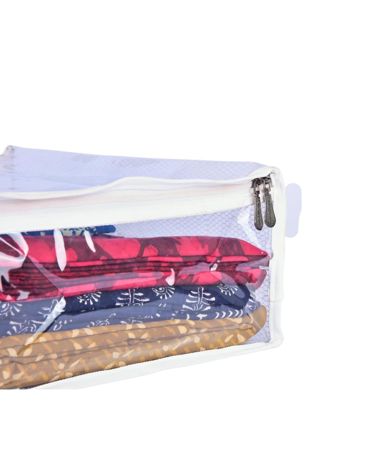 Premsons® Transparent Saree Cover with Zip | Durable & Foldable Storage Organizer for Wardrobe | Protects from Dust & Moisture | Pack of 2 | White