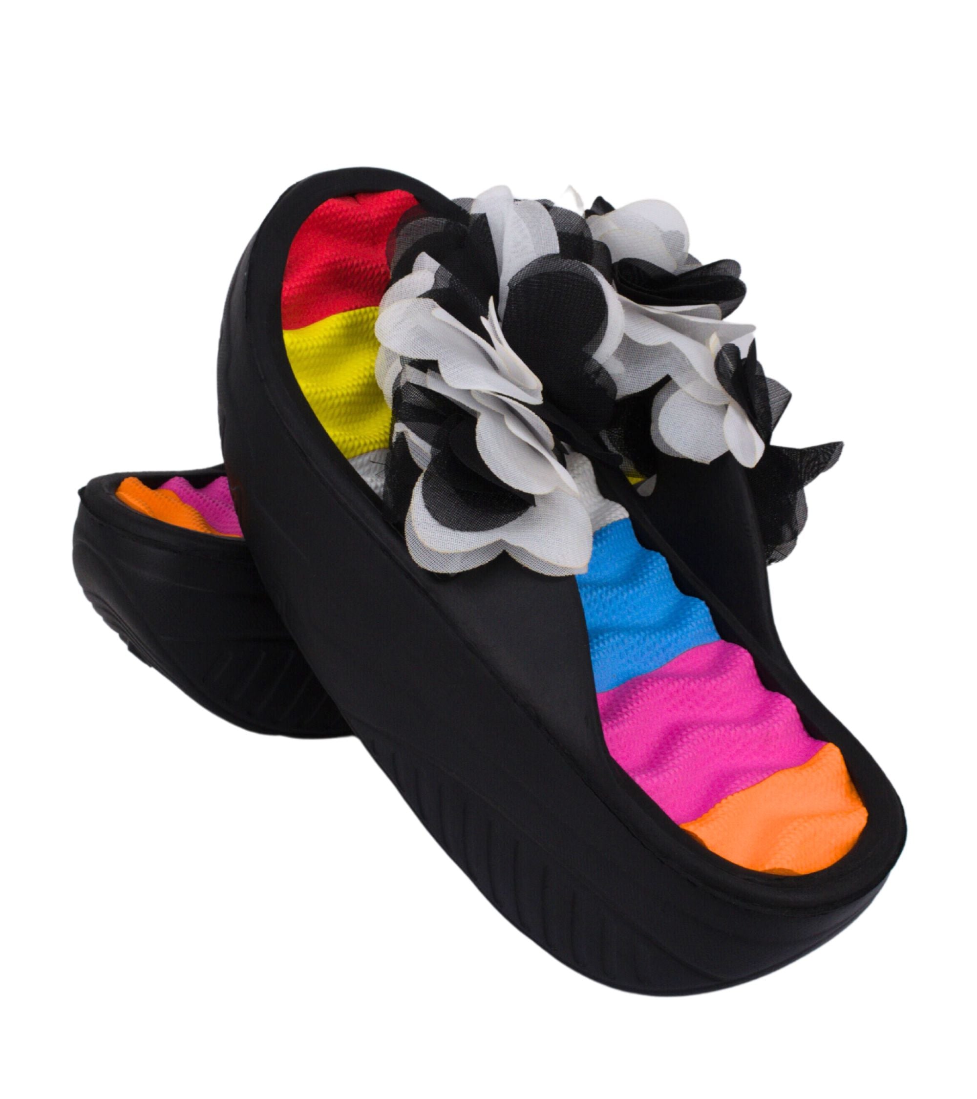 Premsons® Women's Floral Wedge Sandals - Casual Platform Beach Vacation Footwear - Flip Flop Slippers for Pool Holidays